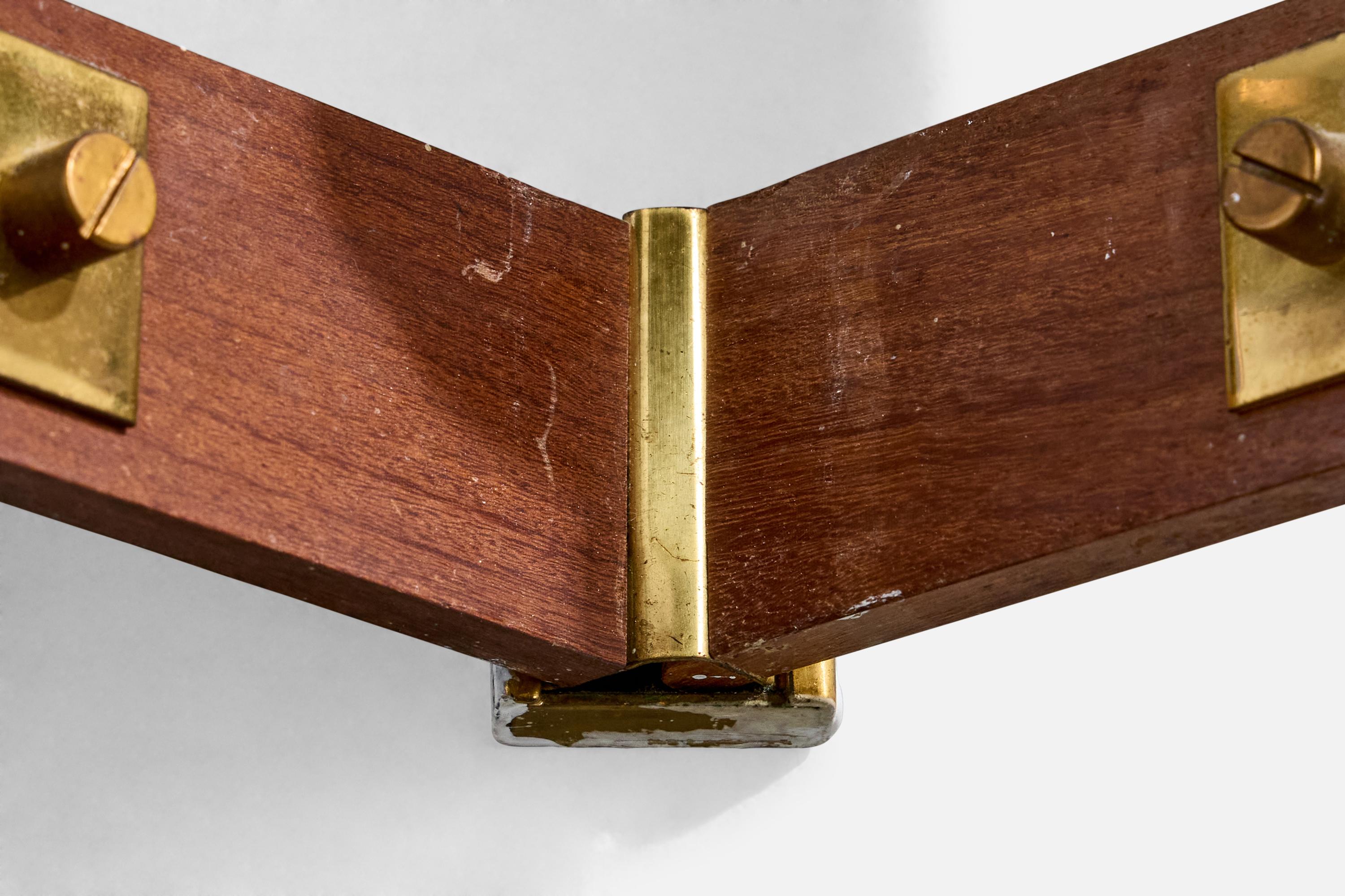 Italian Designer, Wall Light, Brass, Glass, Teak, Italy, 1950s For Sale 1