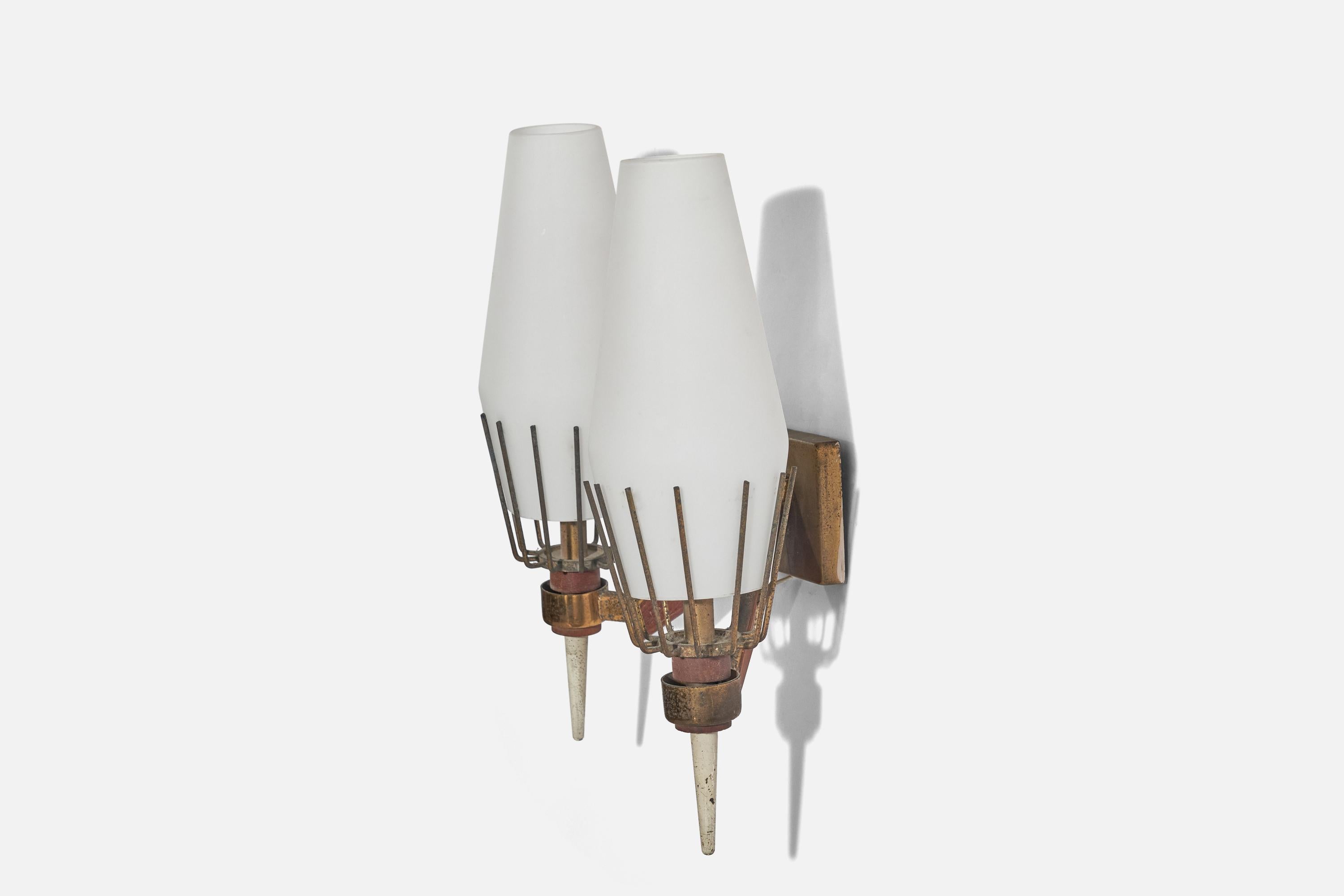 Milieu du XXe siècle Design/One, Design-Light, laiton, verre, teck, Italie, années 1950 en vente