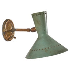 Italian Designer, Wall Light, Brass, Green Lacquered Metal, Italy, c. 1950s