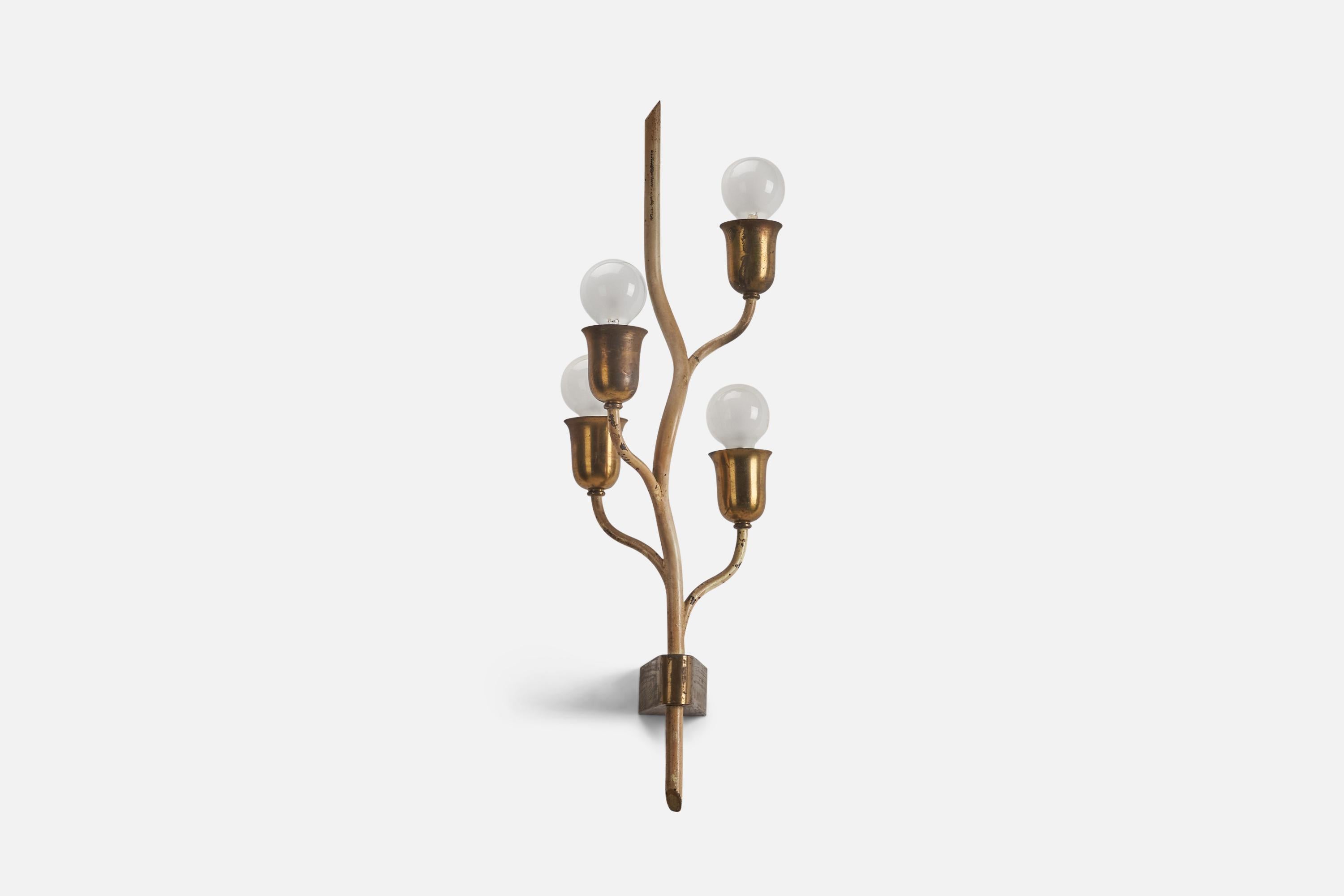 Mid-Century Modern Créateur italien, applique murale, laiton, métal laqué, Italie, années 1940 en vente