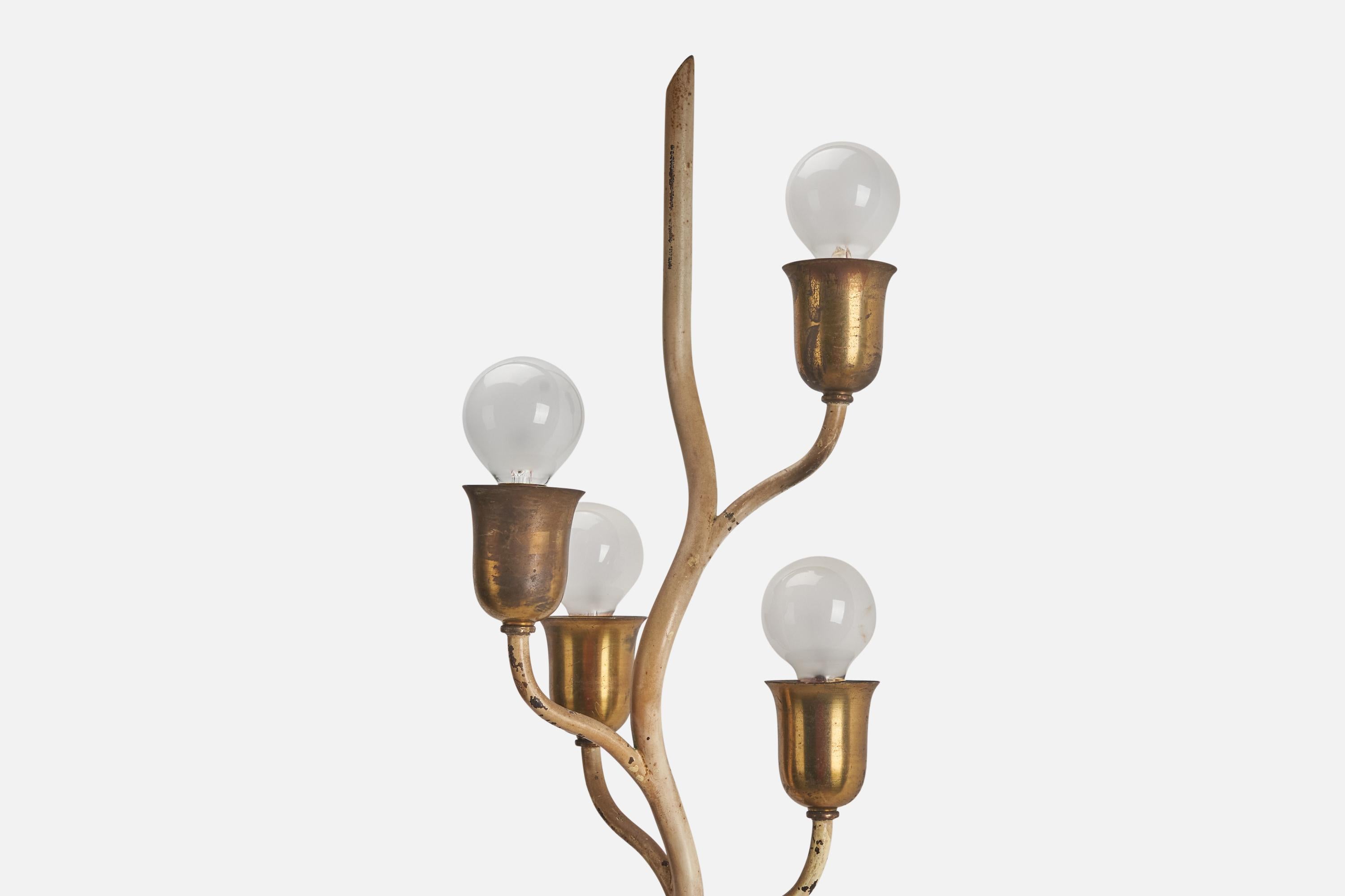 Mid-20th Century Italian Designer, Wall Light, Brass, Lacquered Metal, Italy, 1940s For Sale