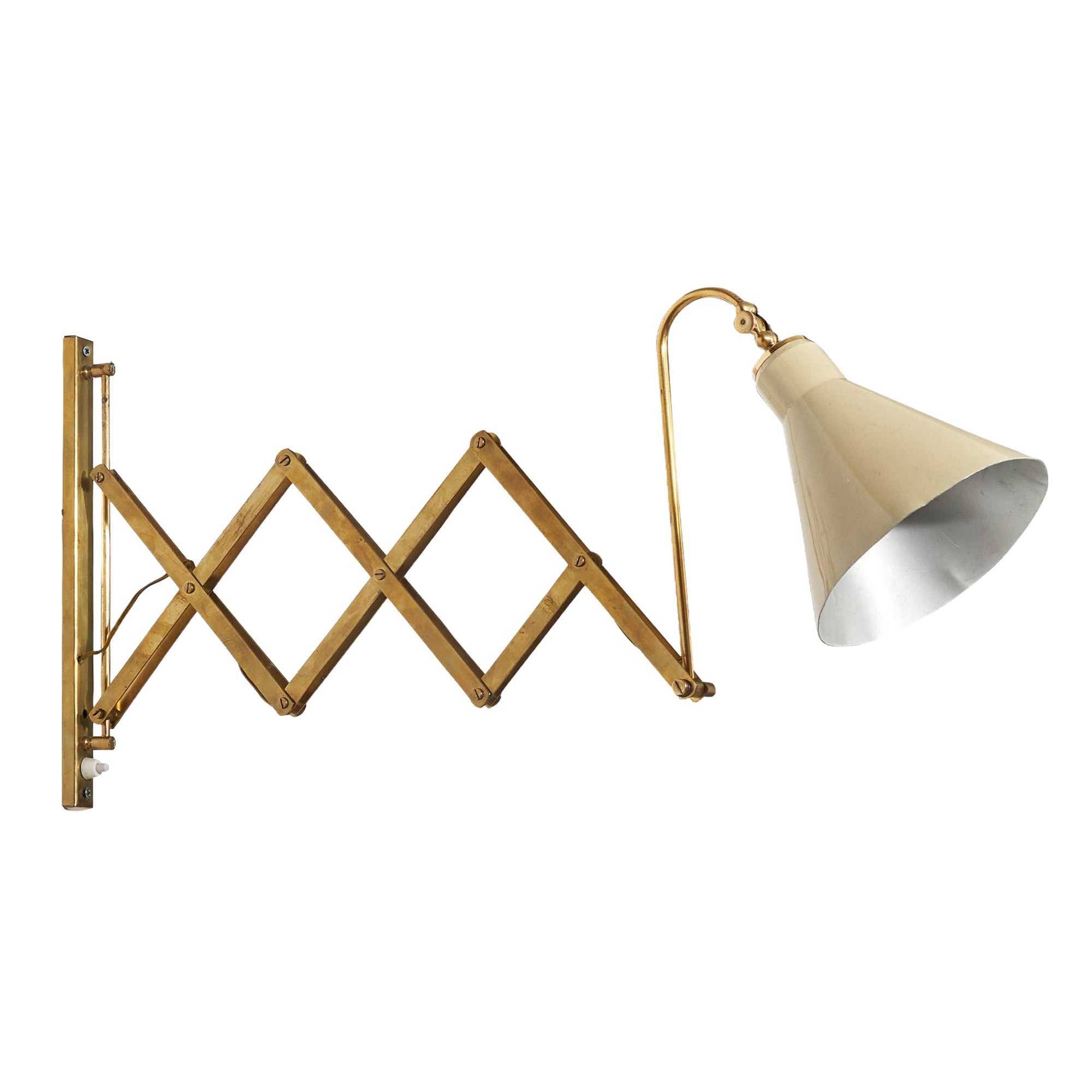 Italian Designer, Wall Light, Brass, Lacquered Metal, Italy, 1940s