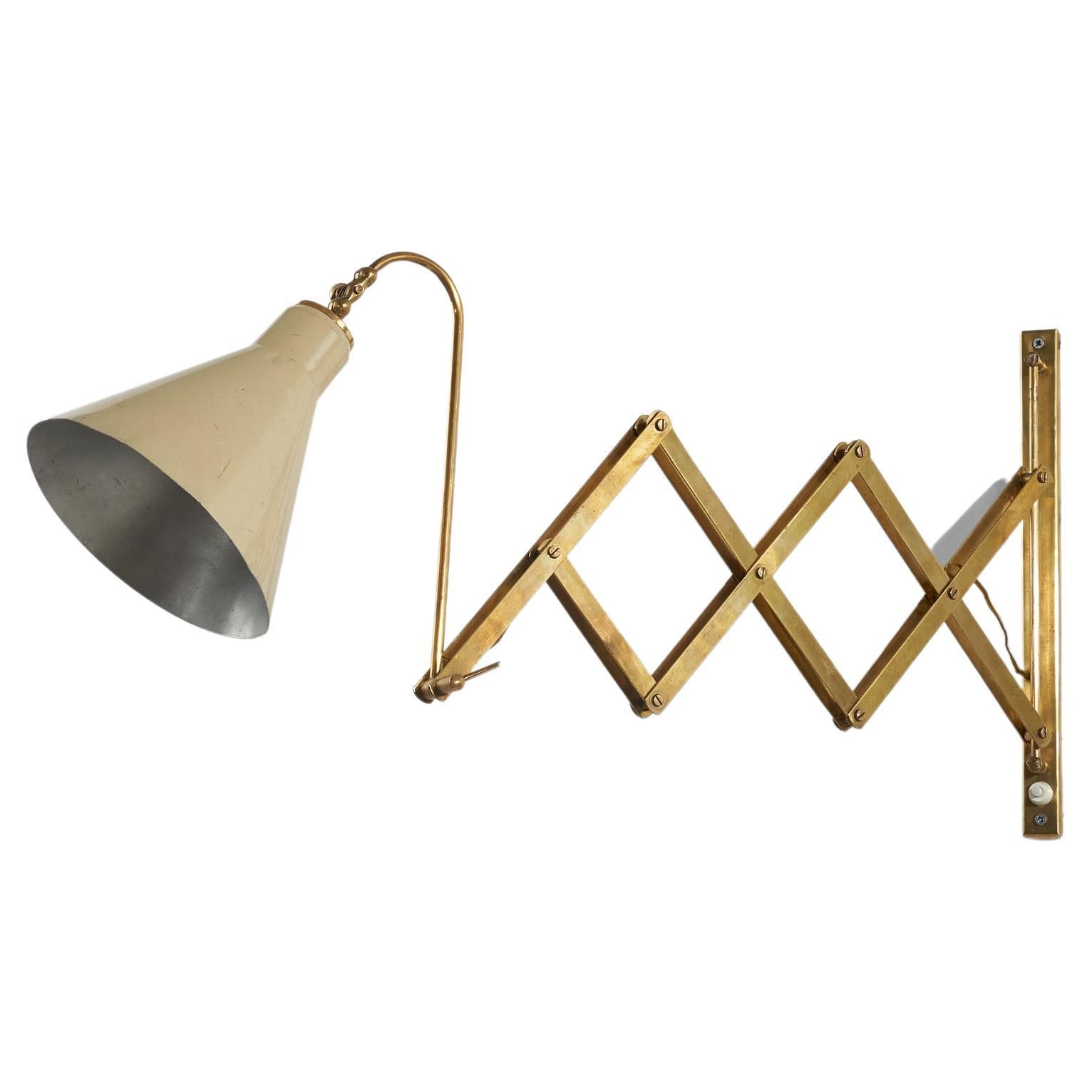 Italian Designer, Wall Light, Brass, Lacquered Metal, Italy, 1940s