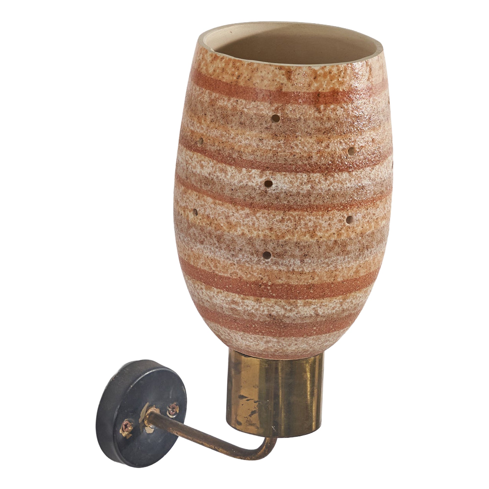 Italian Designer, Wall Light, Brass, Metal, Ceramic, Italy, 1950s