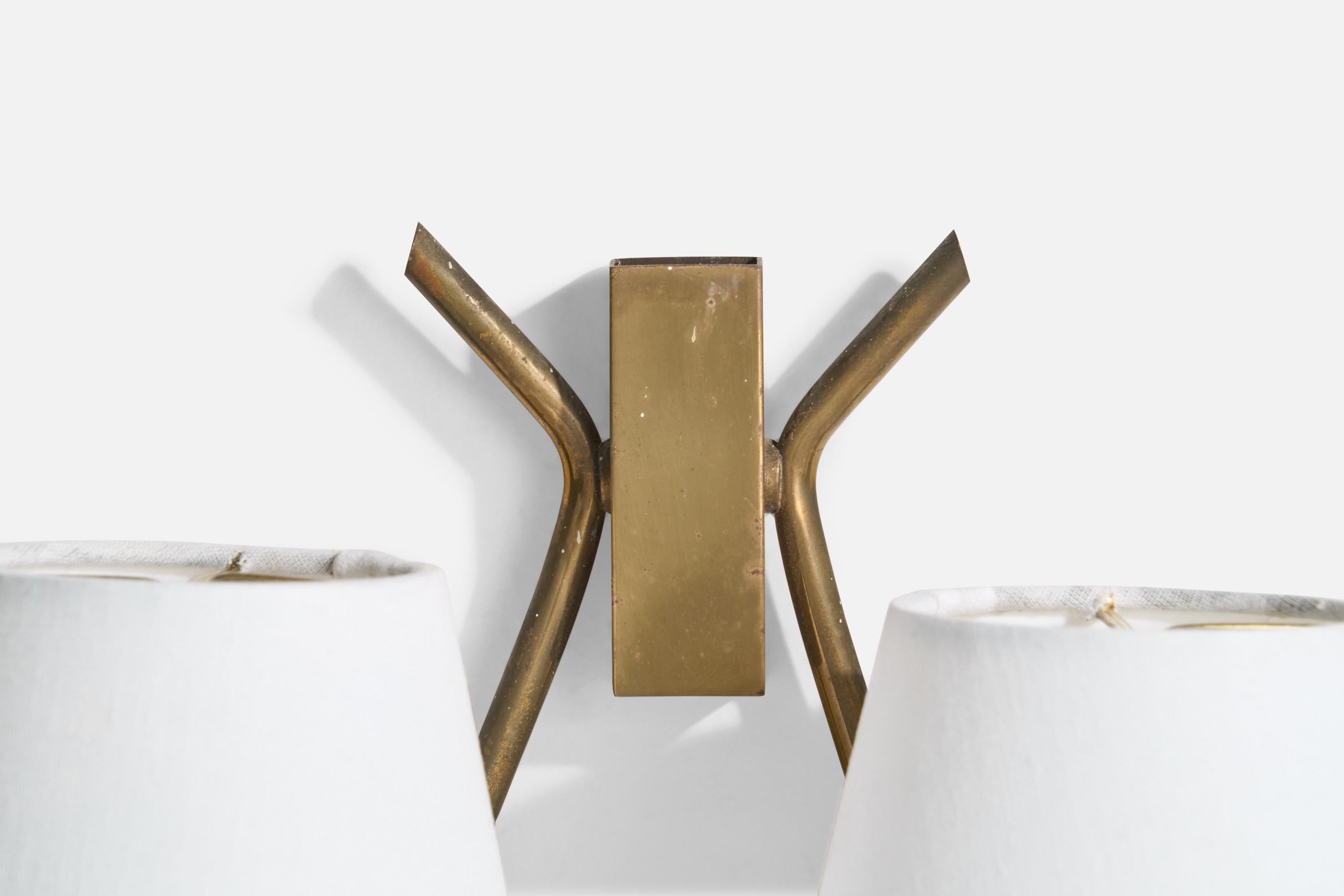 Italian Designer, Wall Light, Brass, Metal, Fabric, Italy 1940s For Sale 1