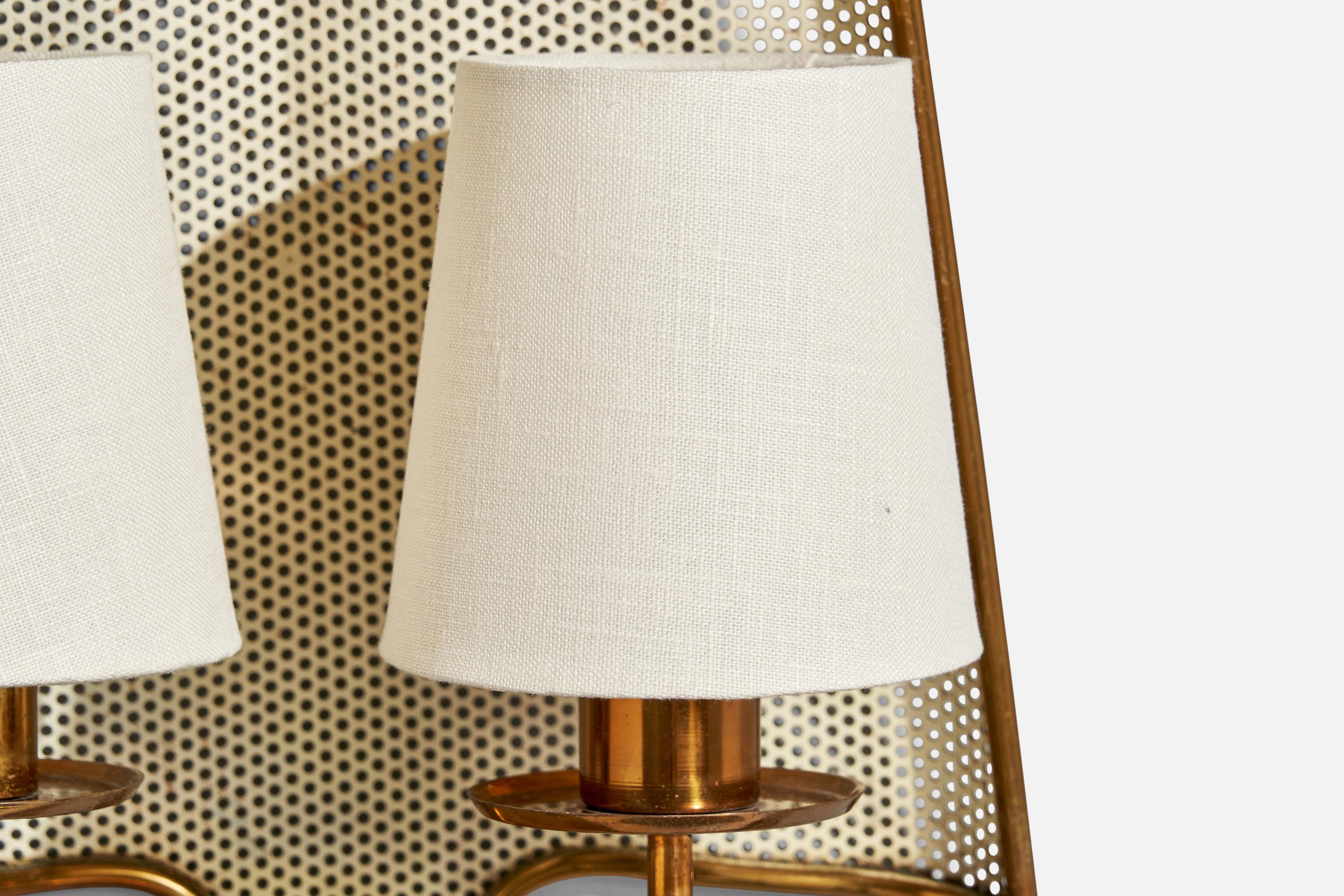 Italian Designer, Wall Light, Brass, Metal, Fabric, Italy, 1950s 2