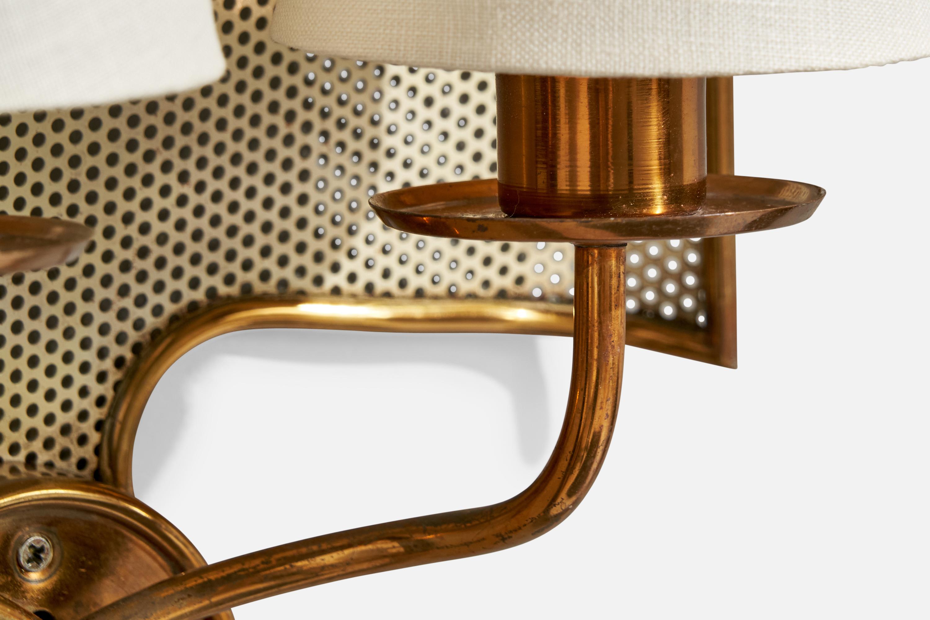 Italian Designer, Wall Light, Brass, Metal, Fabric, Italy, 1950s 3