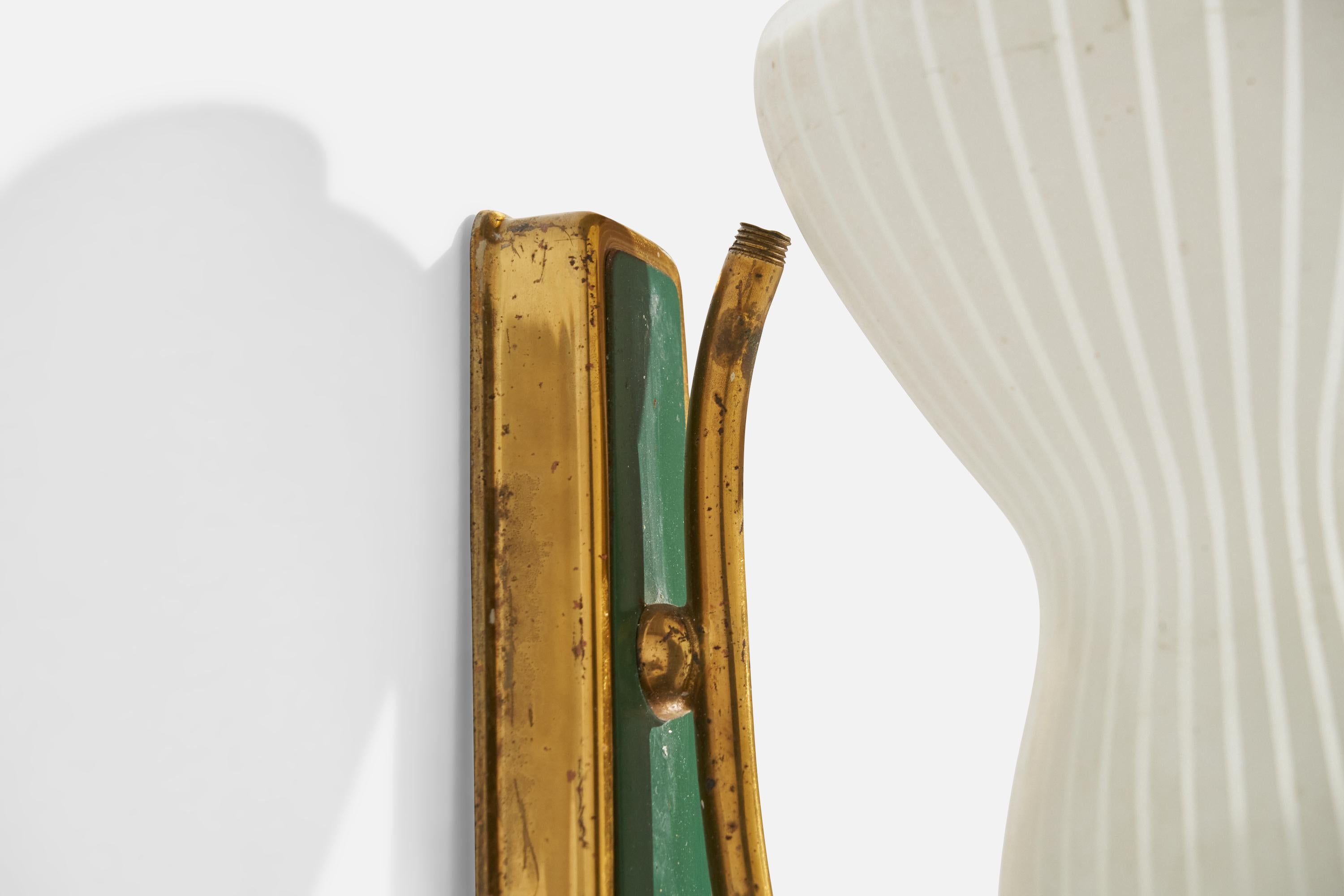 Mid-20th Century Italian Designer, Wall Light, Brass, Metal, Glass, Italy, 1950s For Sale