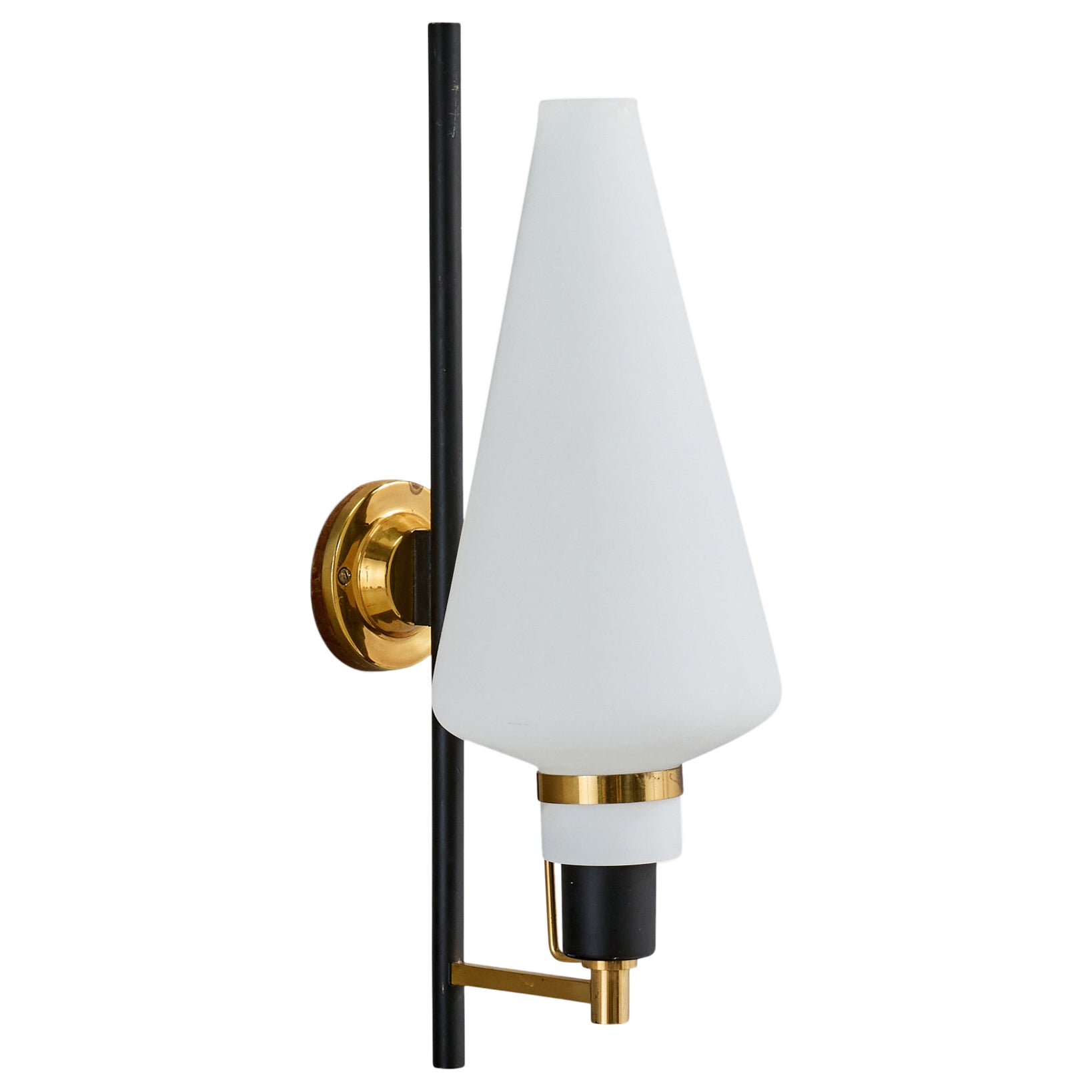 Lampada da parete di design italiano, ottone, metallo, vetro, Italia, anni '50 in vendita