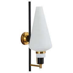 Lampada da parete di design italiano, ottone, metallo, vetro, Italia, anni '50