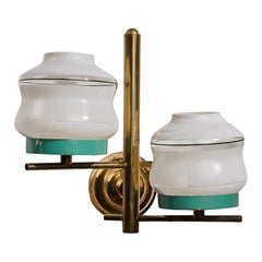 Italian Designer, Wall Light, Brass, Metal, Glass, Italy, 1950s