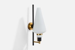 Italian Designer, Wall Light, Brass, Metal, Glass, Italy, 1950s