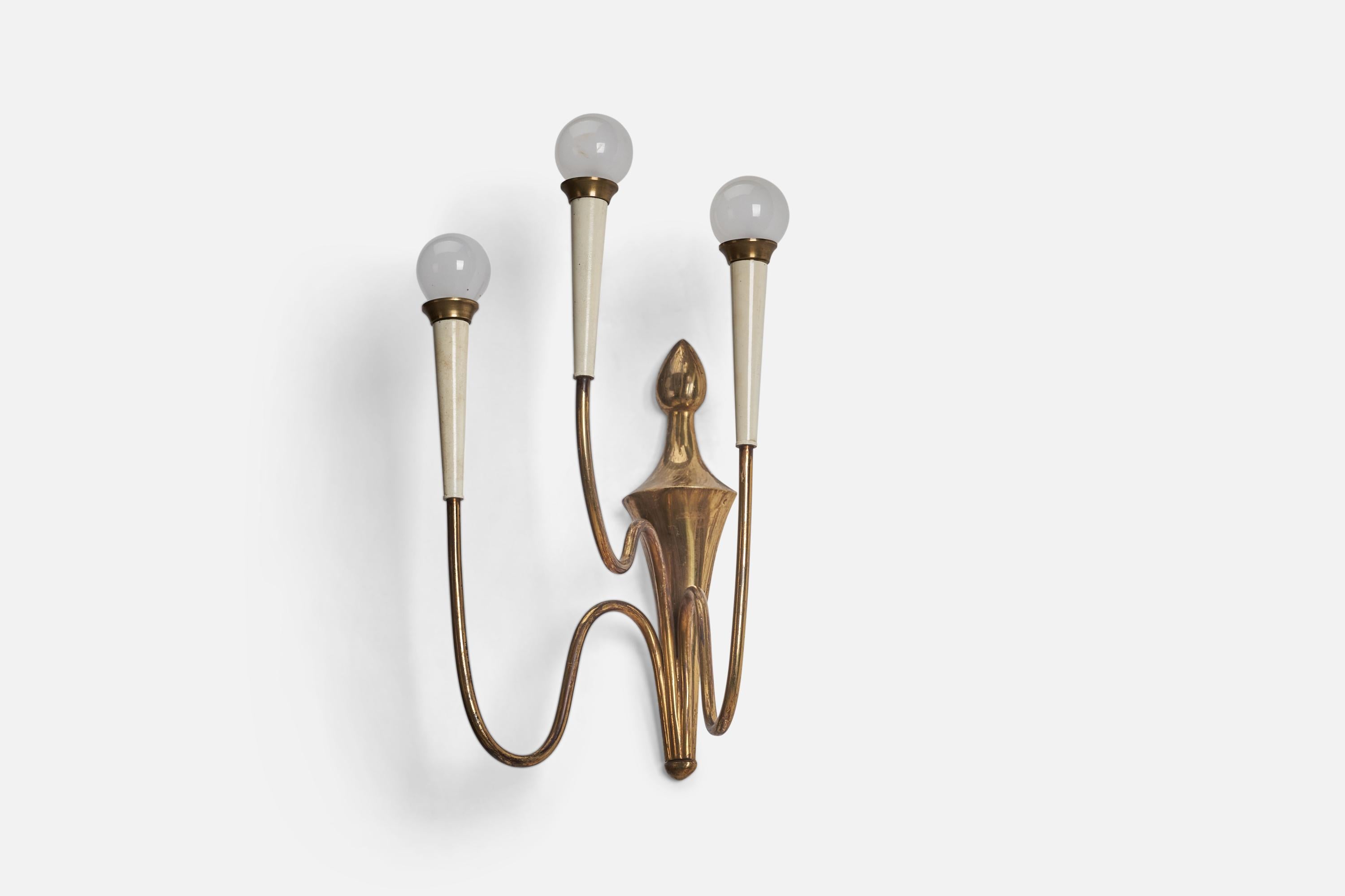 Mid-Century Modern Italian Designer, Wall Light, Brass, Metal, Italy, 1930s