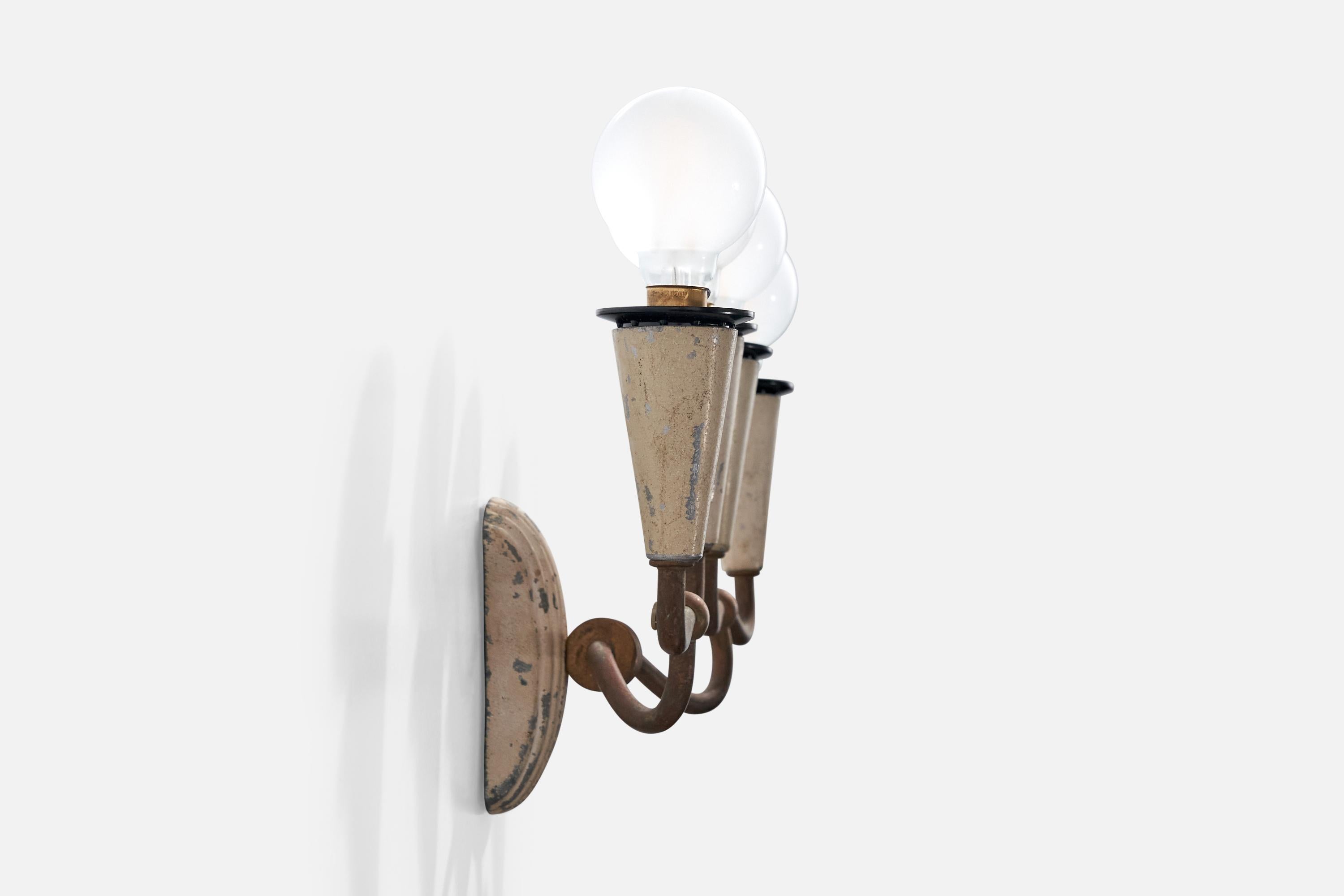 Mid-20th Century Italian Designer, Wall Light, Brass, Metal, Italy, 1930s For Sale