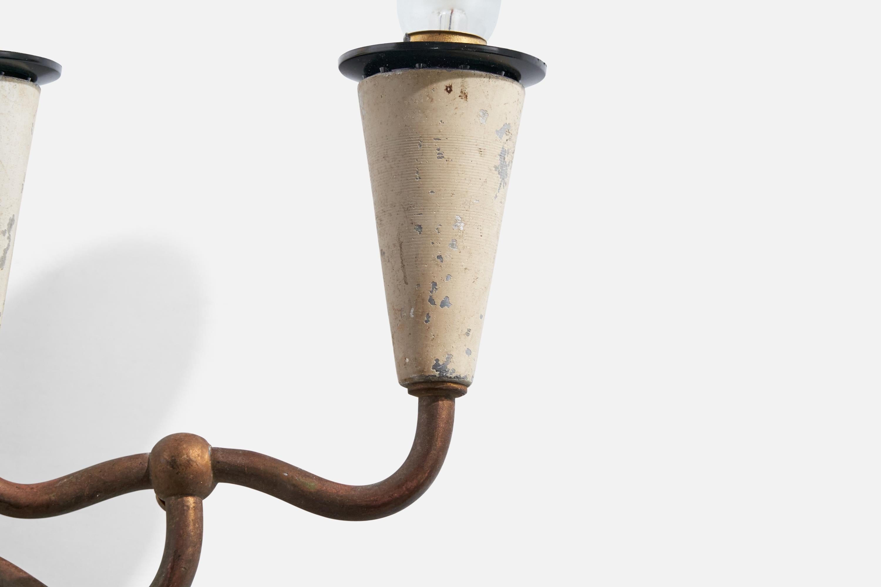 Italian Designer, Wall Light, Brass, Metal, Italy, 1930s For Sale 3