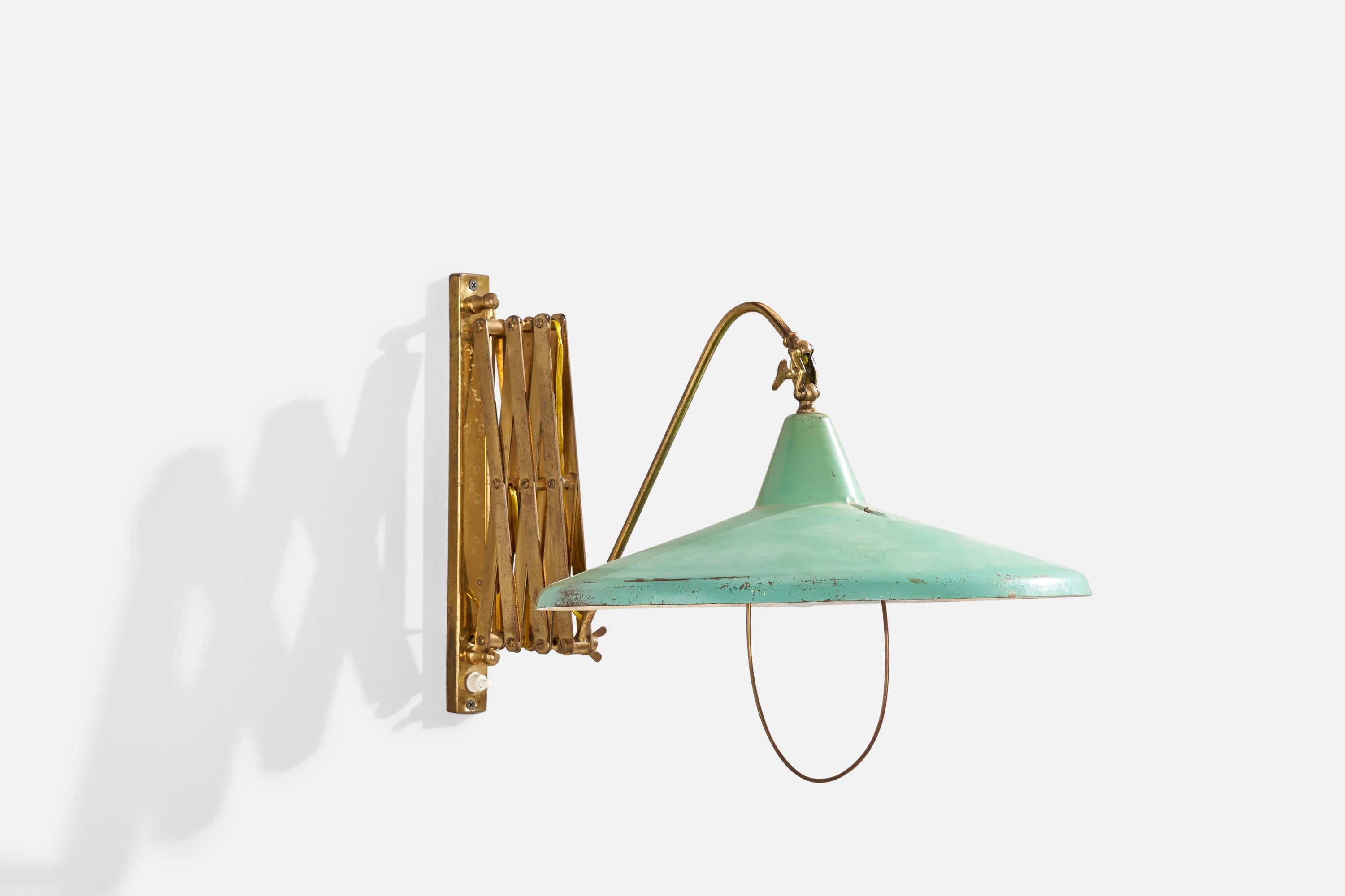 Mid-Century Modern Italian Designer, Wall Light, Brass, Metal, Italy, 1940s For Sale
