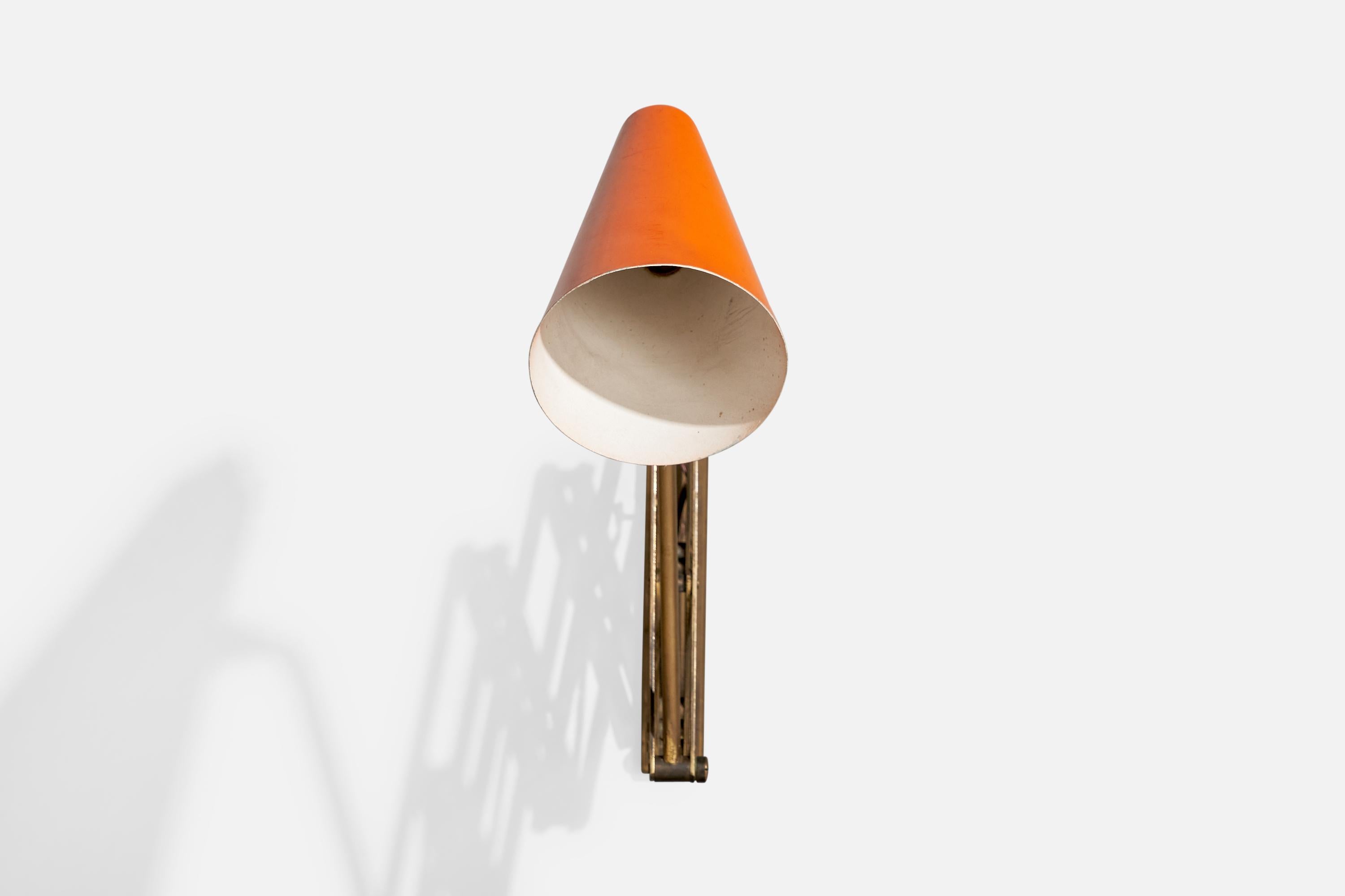 Mid-20th Century Italian Designer, Wall Light, Brass, Metal, Italy, 1940s