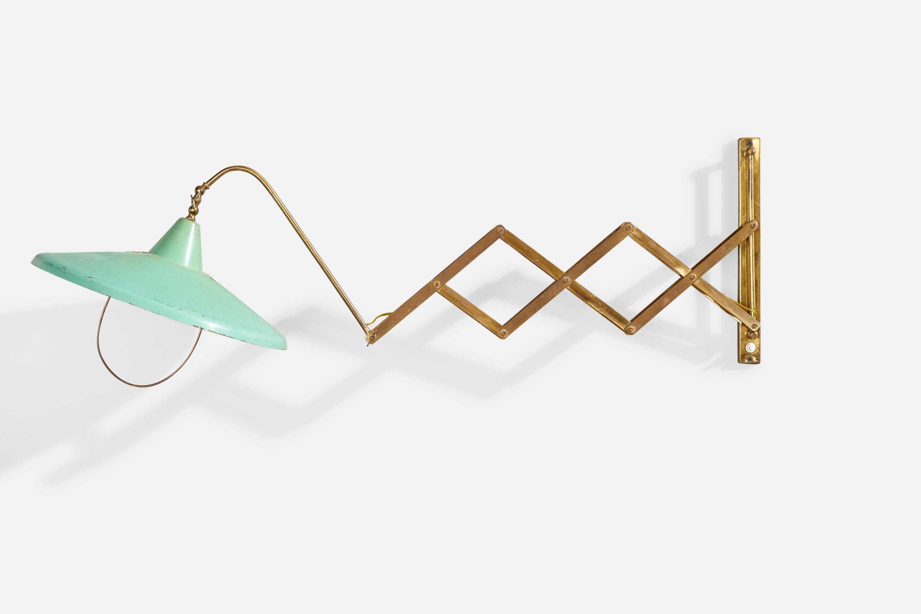 Mid-20th Century Italian Designer, Wall Light, Brass, Metal, Italy, 1940s For Sale