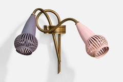 Italian Designer, Wall Light, Brass, Metal, Italy, 1950s