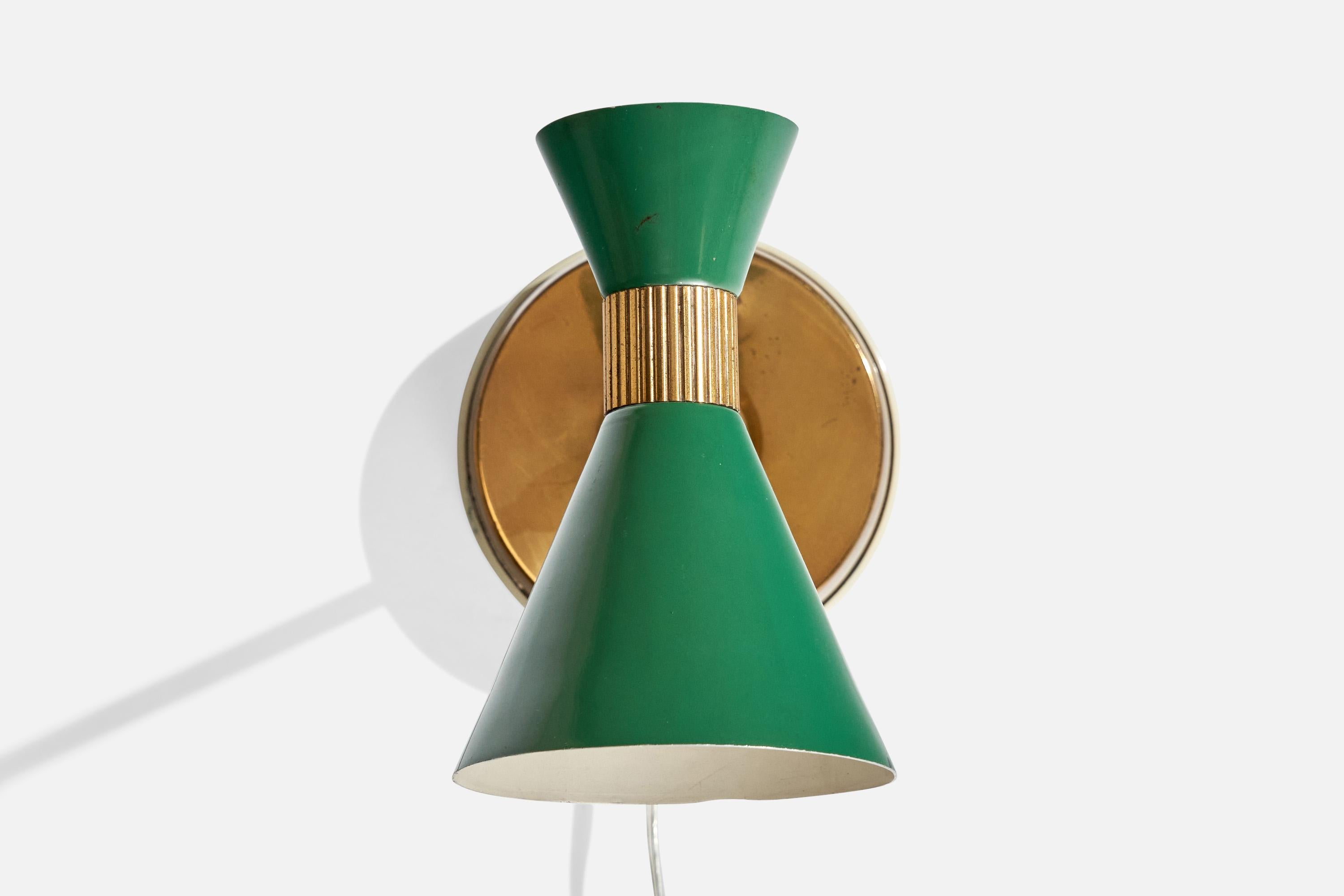 Mid-Century Modern Italian Designer, Wall Light, Brass, Metal, Italy, 1950s For Sale