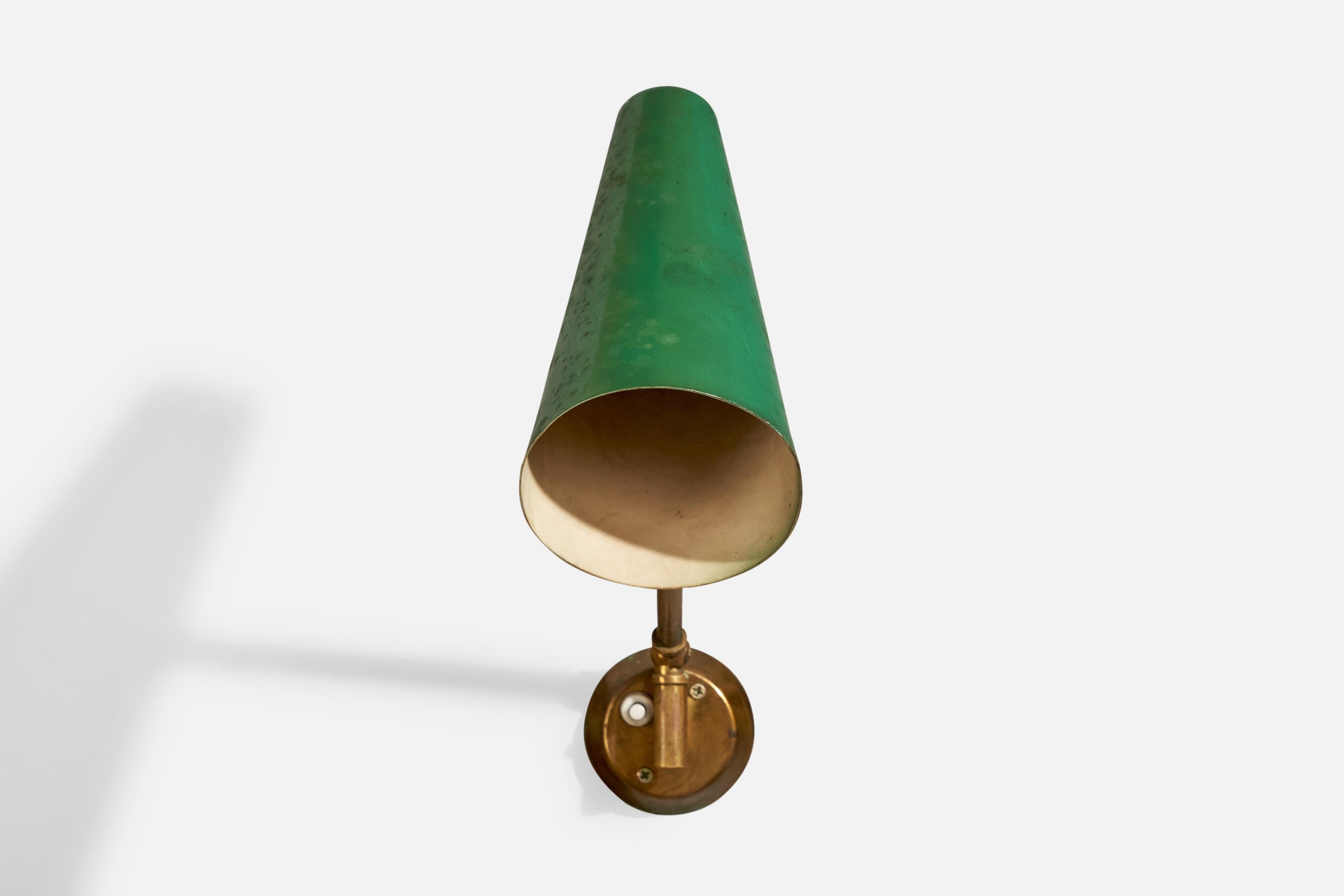 Mid-Century Modern Italian Designer, Wall Light, Brass, Metal, Italy, 1950s For Sale
