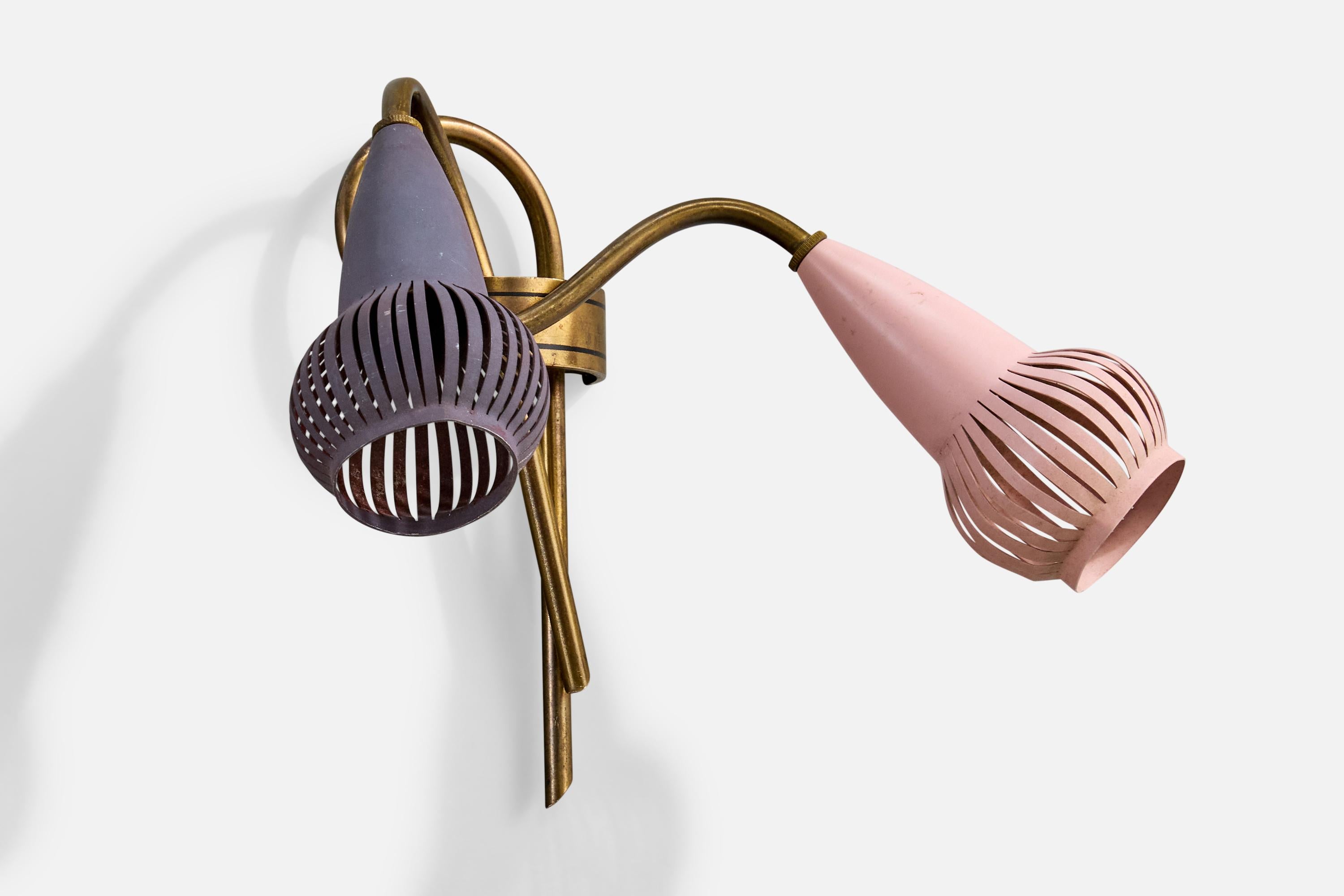 Mid-Century Modern Italian Designer, Wall Light, Brass, Metal, Italy, 1950s For Sale