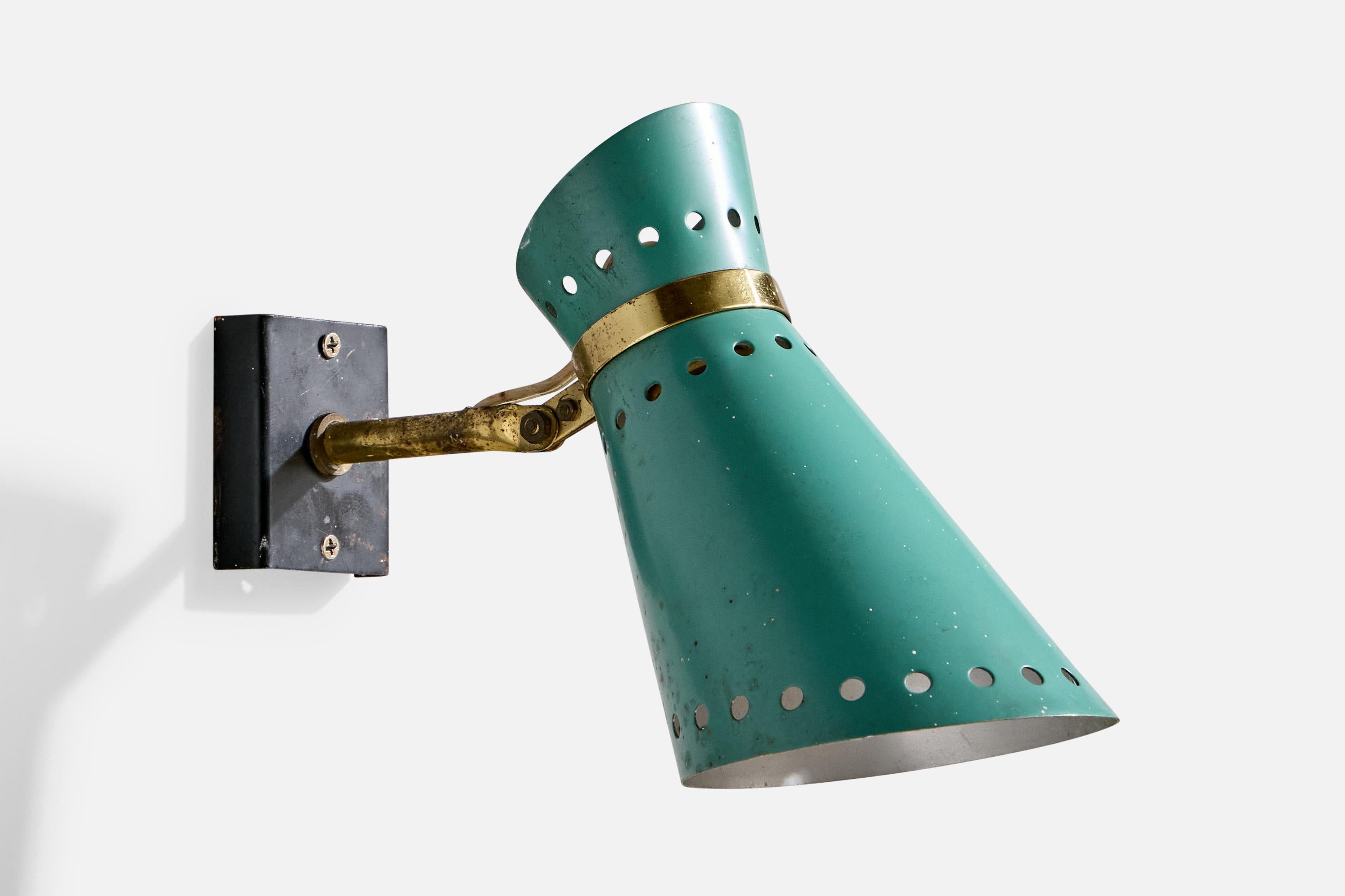 Italiano Lampada da parete di design italiano, ottone, metallo, Italia, anni '50 in vendita