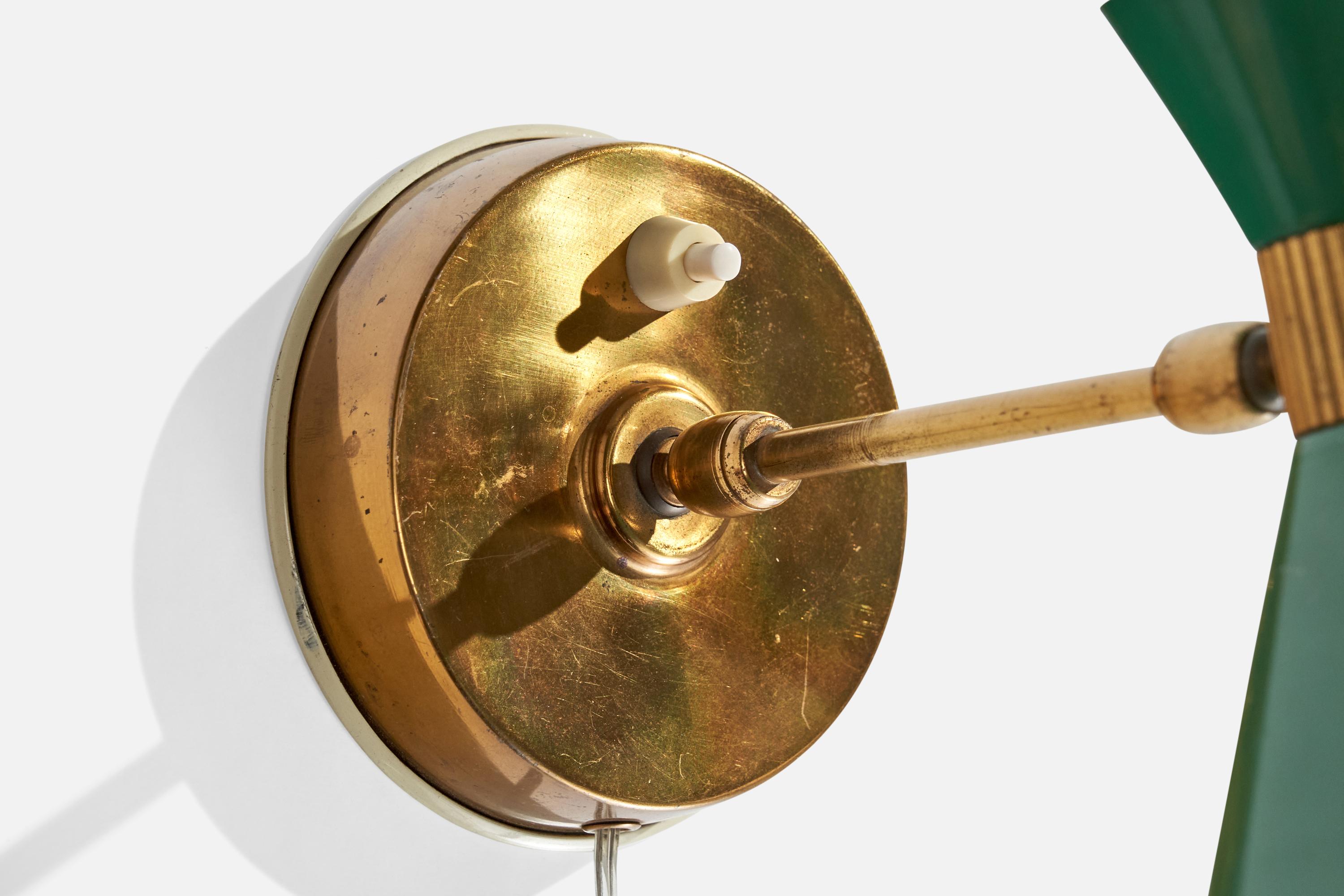 Mid-20th Century Italian Designer, Wall Light, Brass, Metal, Italy, 1950s For Sale