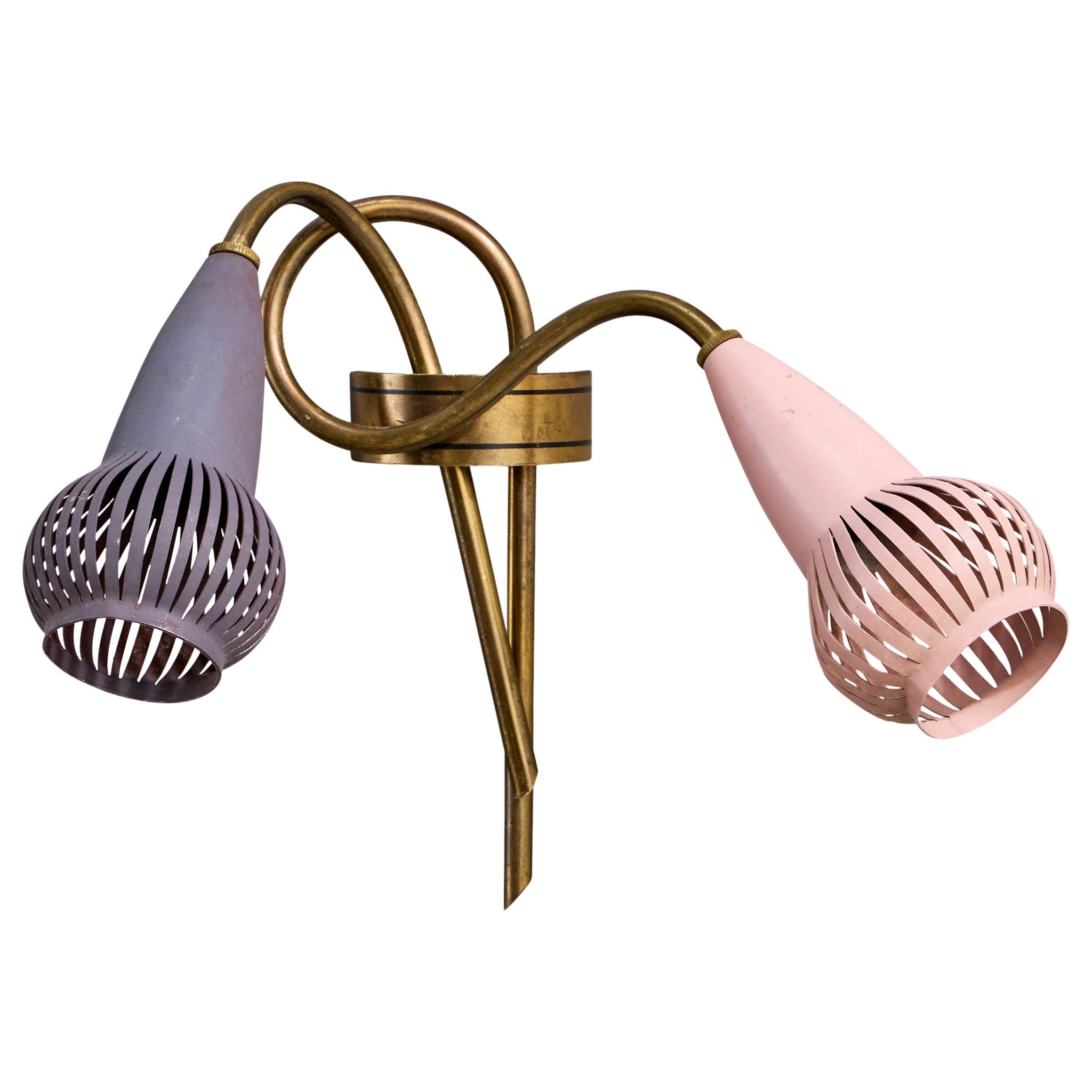 Lampada da parete di design italiano, ottone, metallo, Italia, anni '50 in vendita