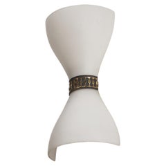 Italian Designer, Wall Light, Brass, Milk Glass, Italy, 1940s
