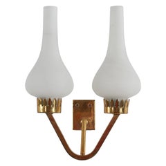 Italian Designer, Wall Light, Brass, Milk Glass, Italy, 1950s