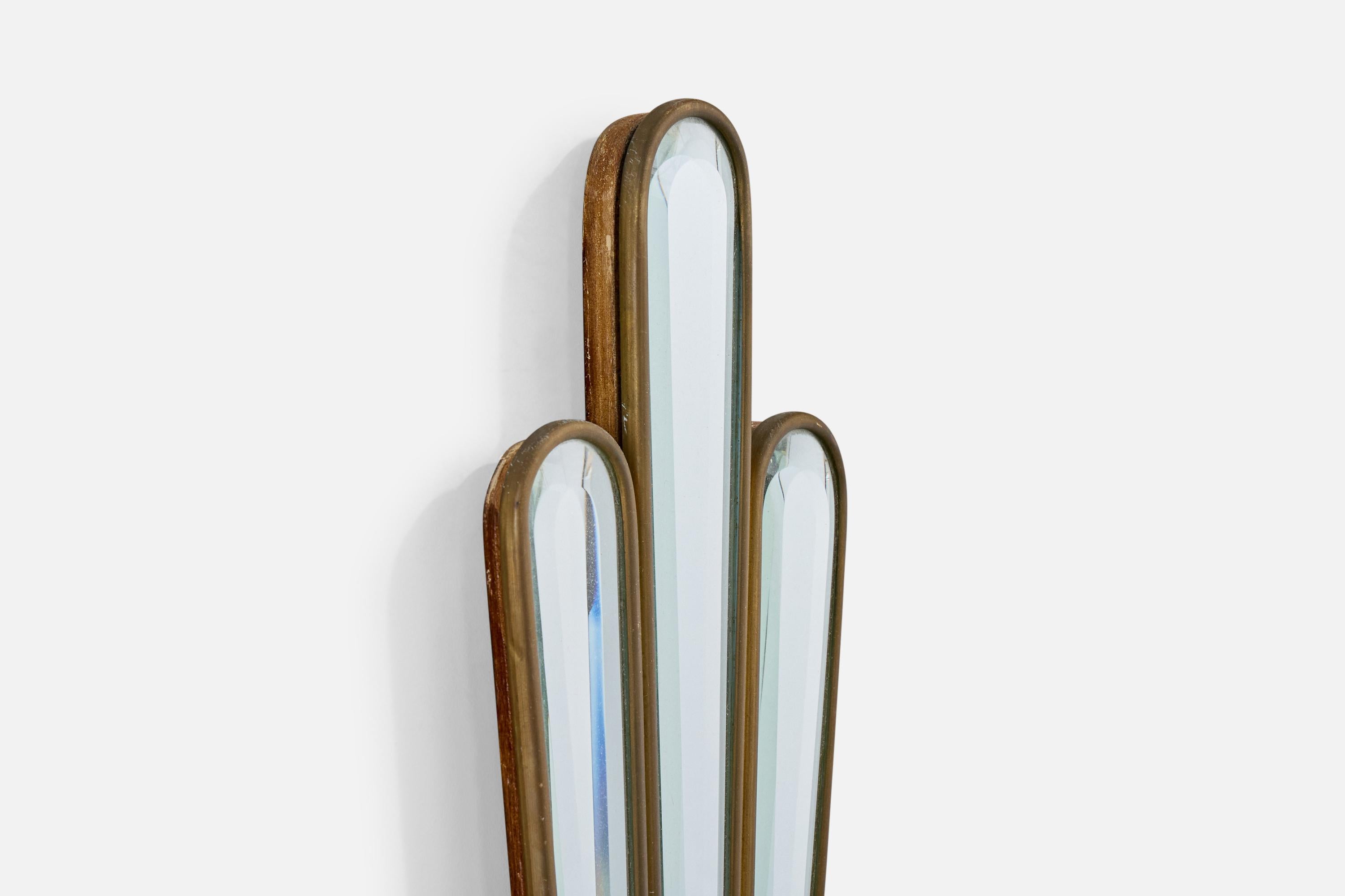 Italian Designer, Wall Light, Brass, Mirror, Fabric, Wood, Italy, 1940s For Sale 2