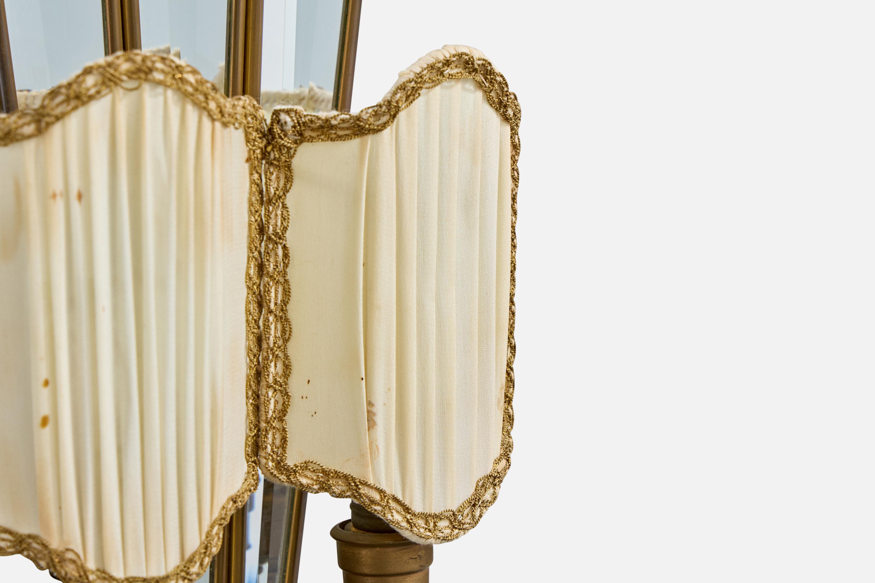 Italian Designer, Wall Light, Brass, Mirror, Fabric, Wood, Italy, 1940s For Sale 5