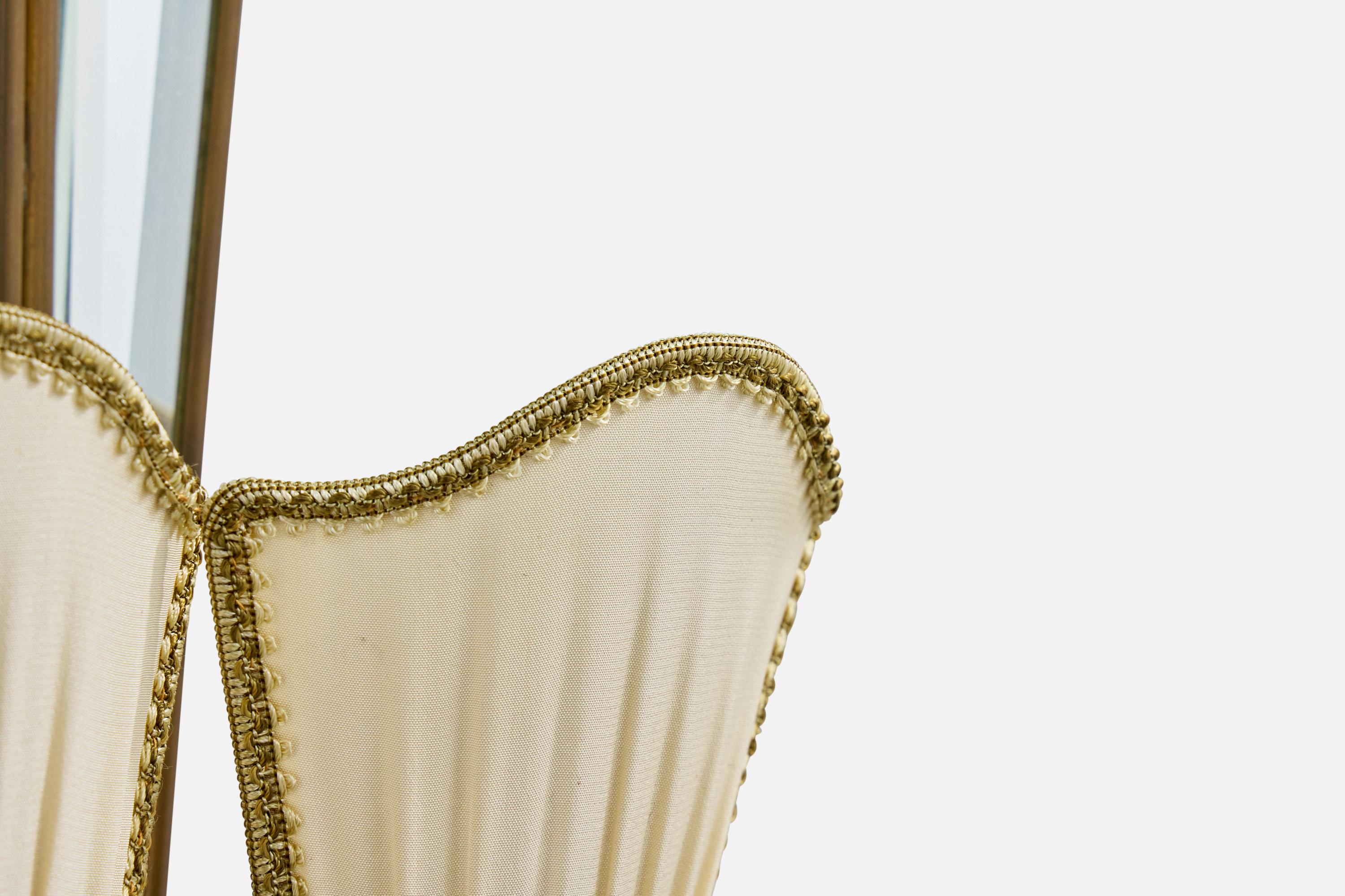 Italian Designer, Wall Light, Brass, Mirror, Fabric, Wood, Italy, 1940s For Sale 5