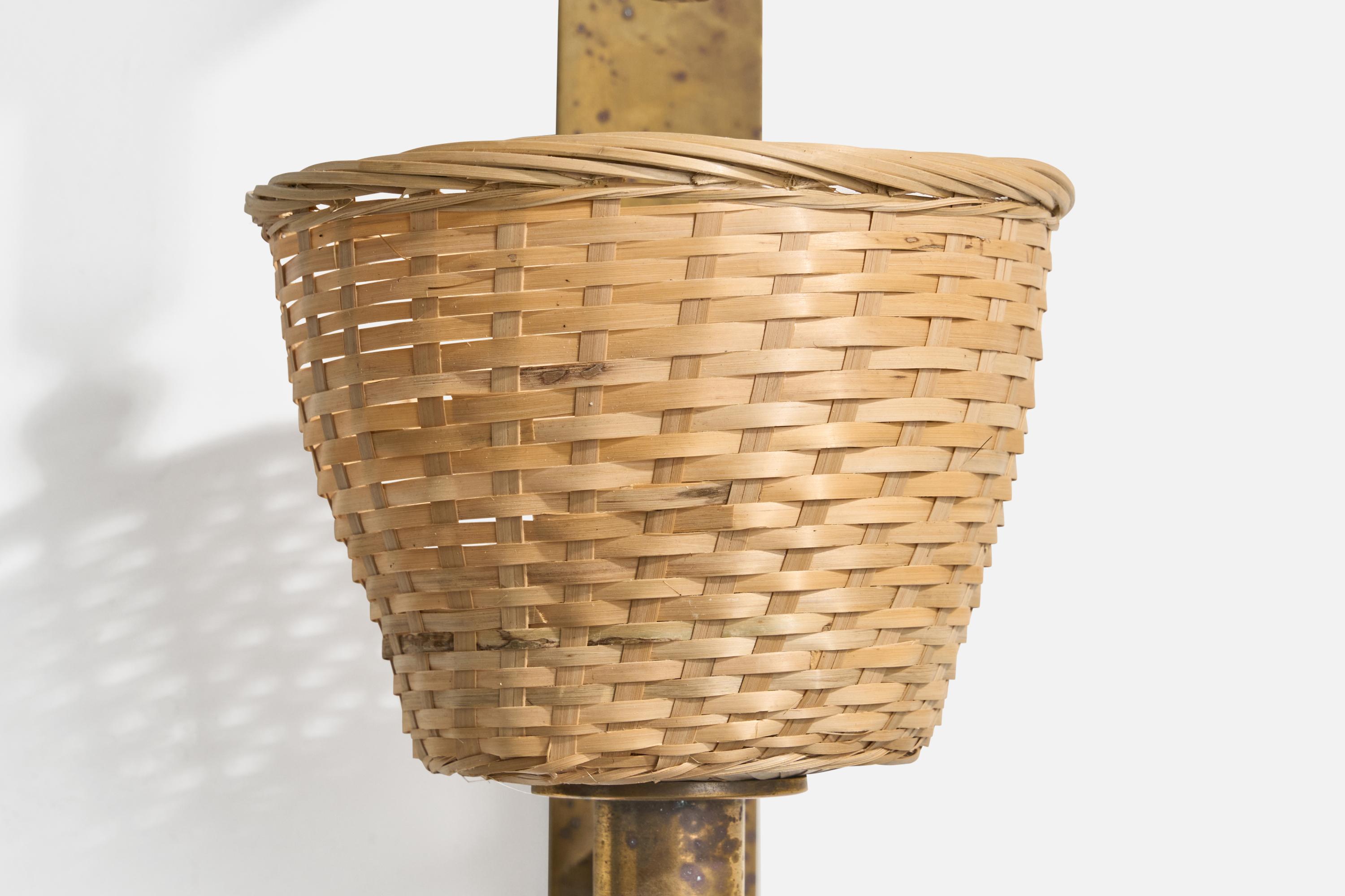 Italian Designer, Wall Light, Brass, Rattan, Italy, 1930s For Sale 6