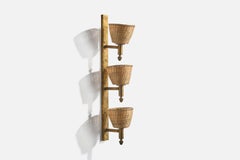 Italian Designer, Wall Light, Brass, Rattan, Italy, 1930s