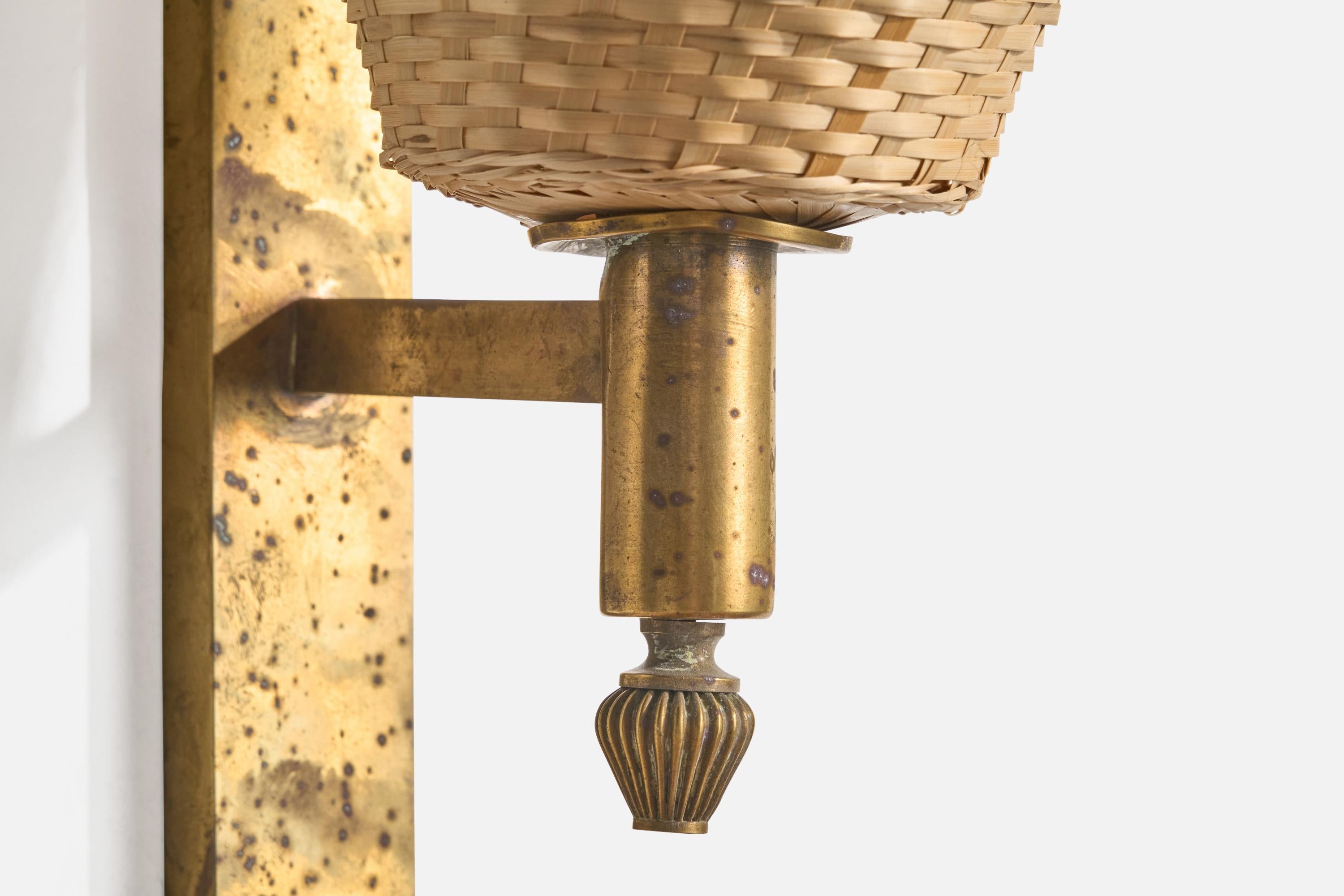 Italian Designer, Wall Light, Brass, Rattan, Italy, 1930s For Sale 4