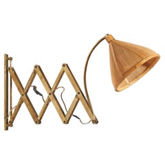 Italian Designer, Wall Light, Brass, Rattan, Italy, 1940s