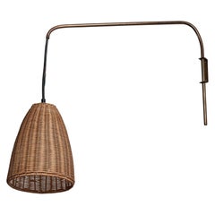 Vintage Italian Designer, Wall Light, Brass, Rattan, Italy, 1940s