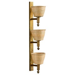 Italian Designer, Wall Light, Brass, Rattan, Italy, 1940s