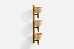 Italian Designer, Wall Light, Brass, Rattan, Italy, 1940s