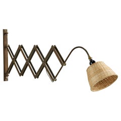 Italian Designer, Wall Light, Brass, Rattan, Wood, Italy, 1940s