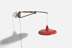 Italian Designer, Wall Light, Brass, Lacquered Metal, Italy, 1940s