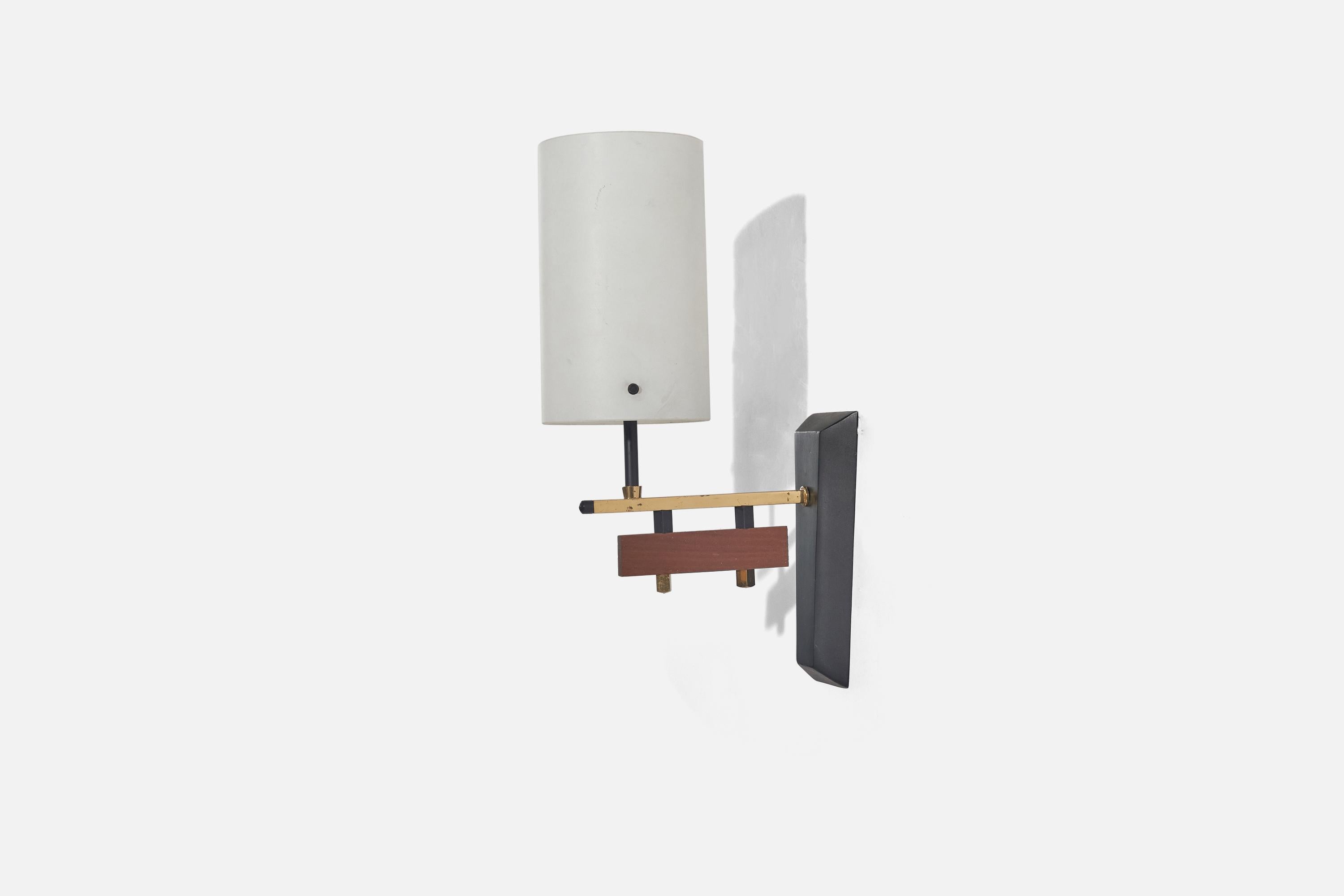Italian Designer, Wall Light, Brass, Teak, Metal, Glass, Italy, 1950s 1