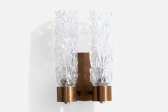 Italian Designer, Wall Light, Copper, Glass, Italy, 1950s