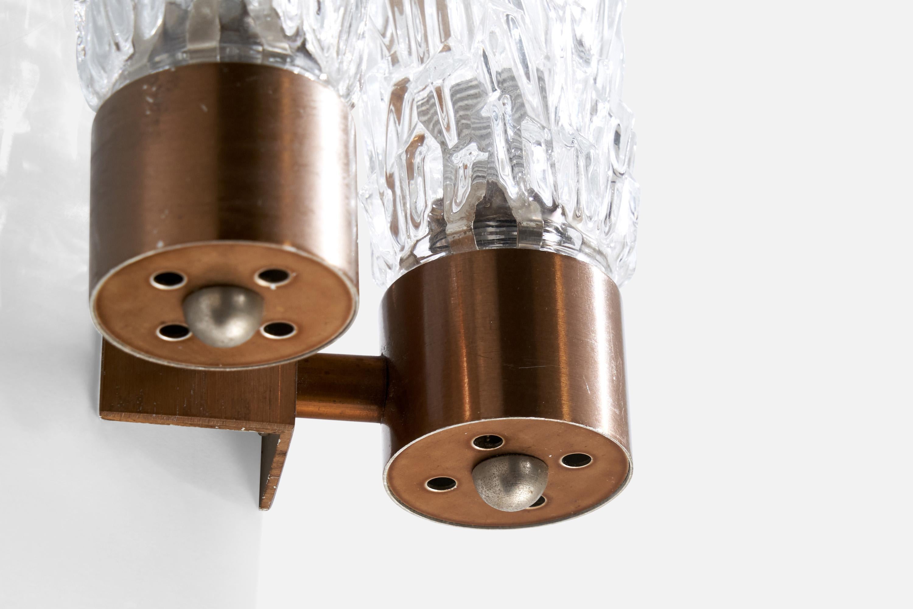 Mid-20th Century Italian Designer, Wall Light, Copper, Glass, Italy, 1950s For Sale