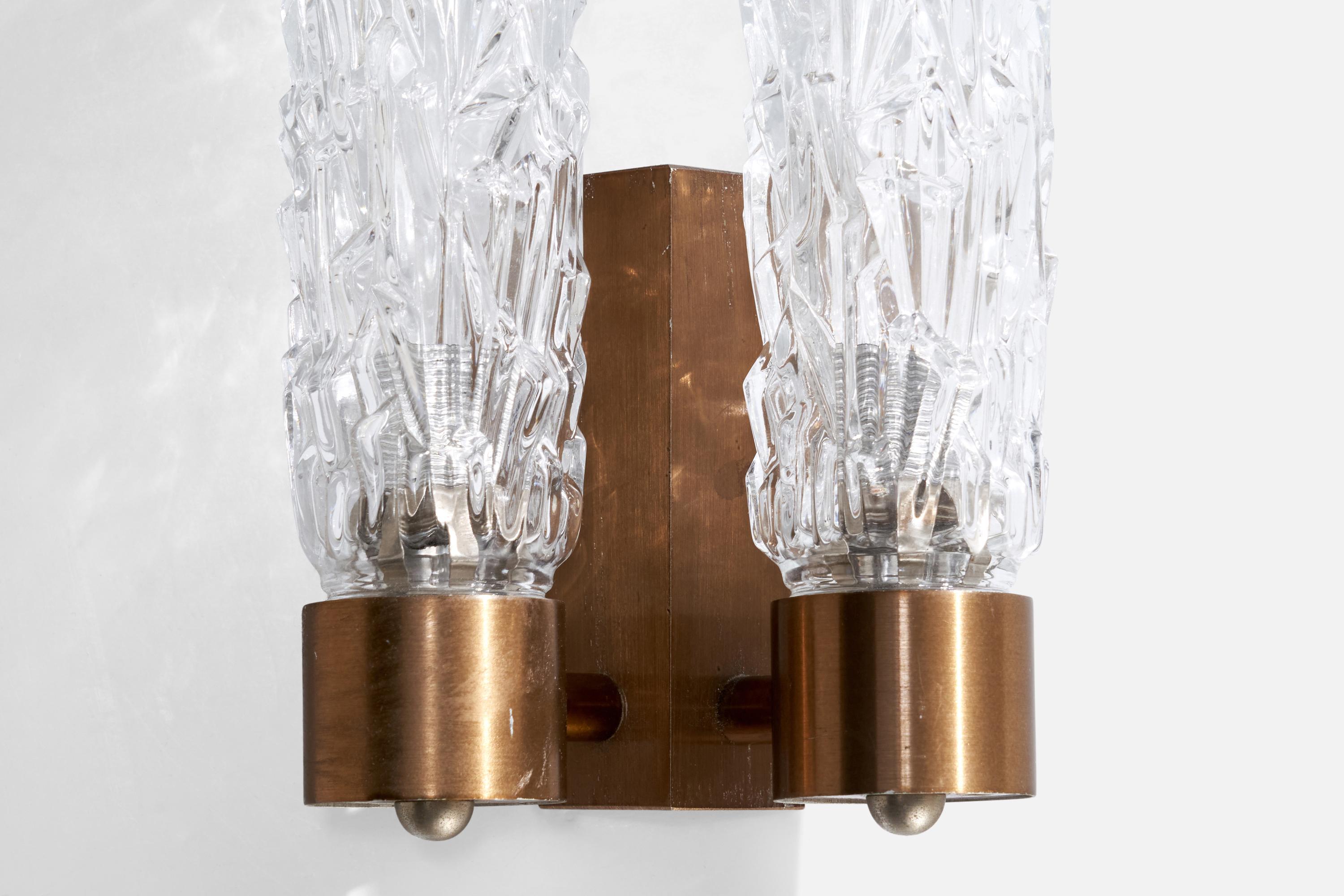 Italian Designer, Wall Light, Copper, Glass, Italy, 1950s For Sale 1