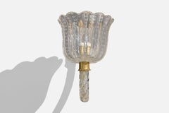 Italian Designer, Wall Light, Glass, Brass, Italy, 1940s