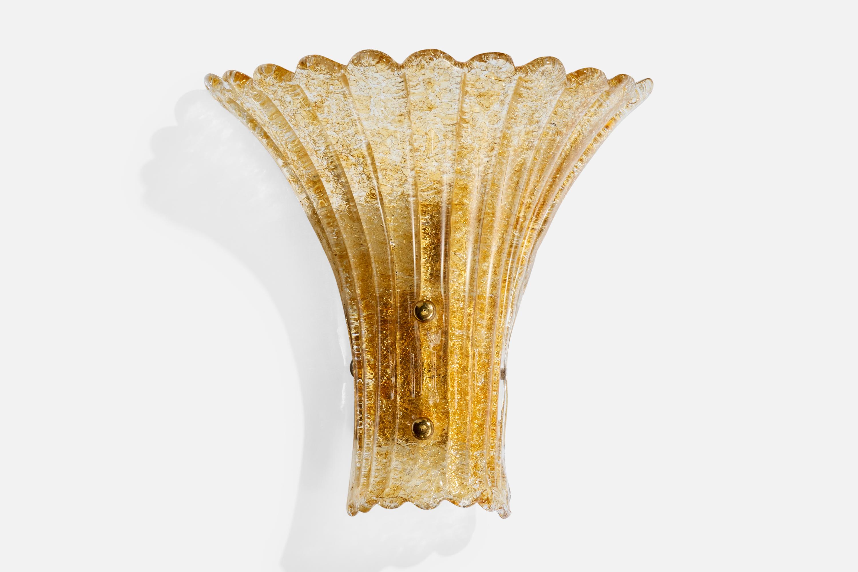 Italienischer Designer, Wandleuchte, Glas, Messing, Italien, 1940er Jahre (Moderne der Mitte des Jahrhunderts) im Angebot