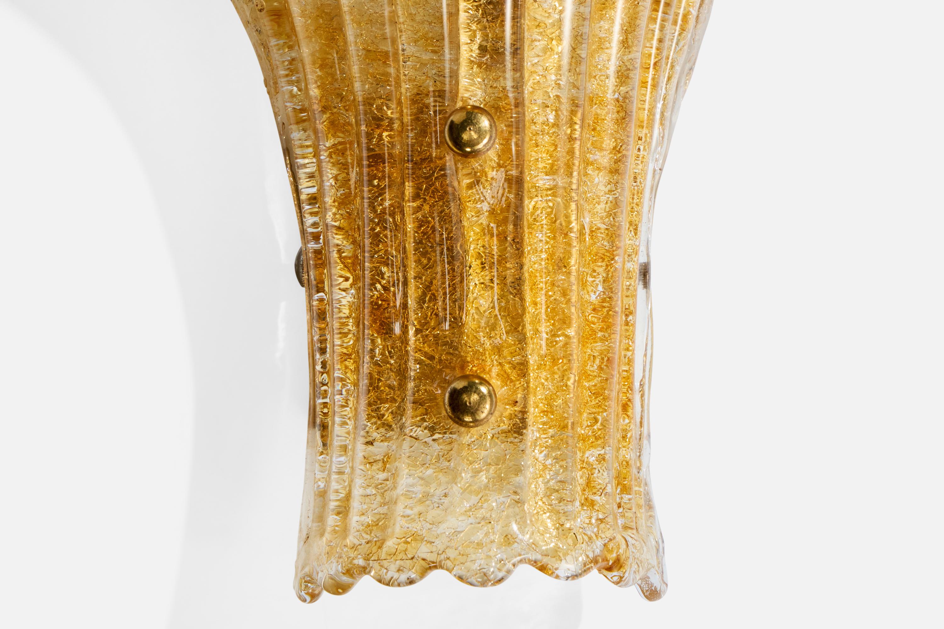 Italienischer Designer, Wandleuchte, Glas, Messing, Italien, 1940er Jahre im Angebot 2